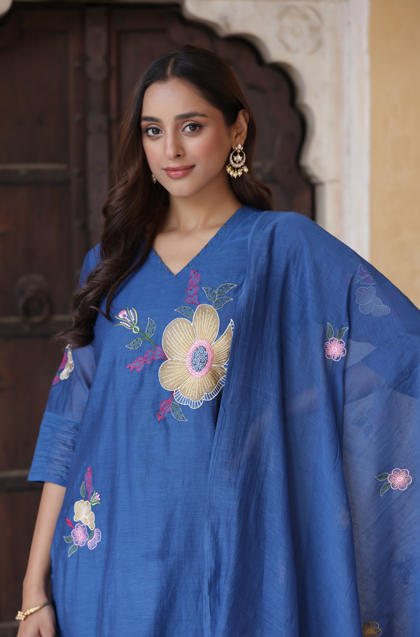 Oceanic Blue Chanderi Suit Set