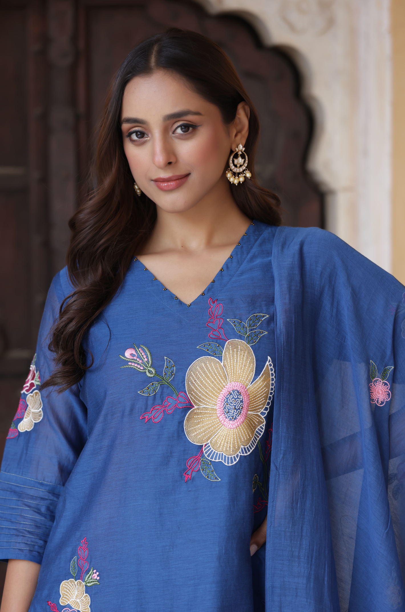 Oceanic Blue Chanderi Suit Set