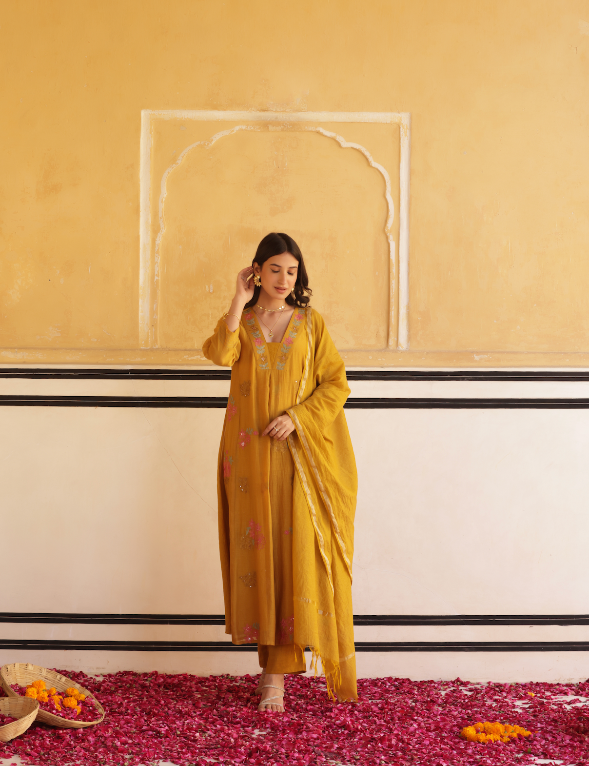 Blossom yellow Chanderi Suit set