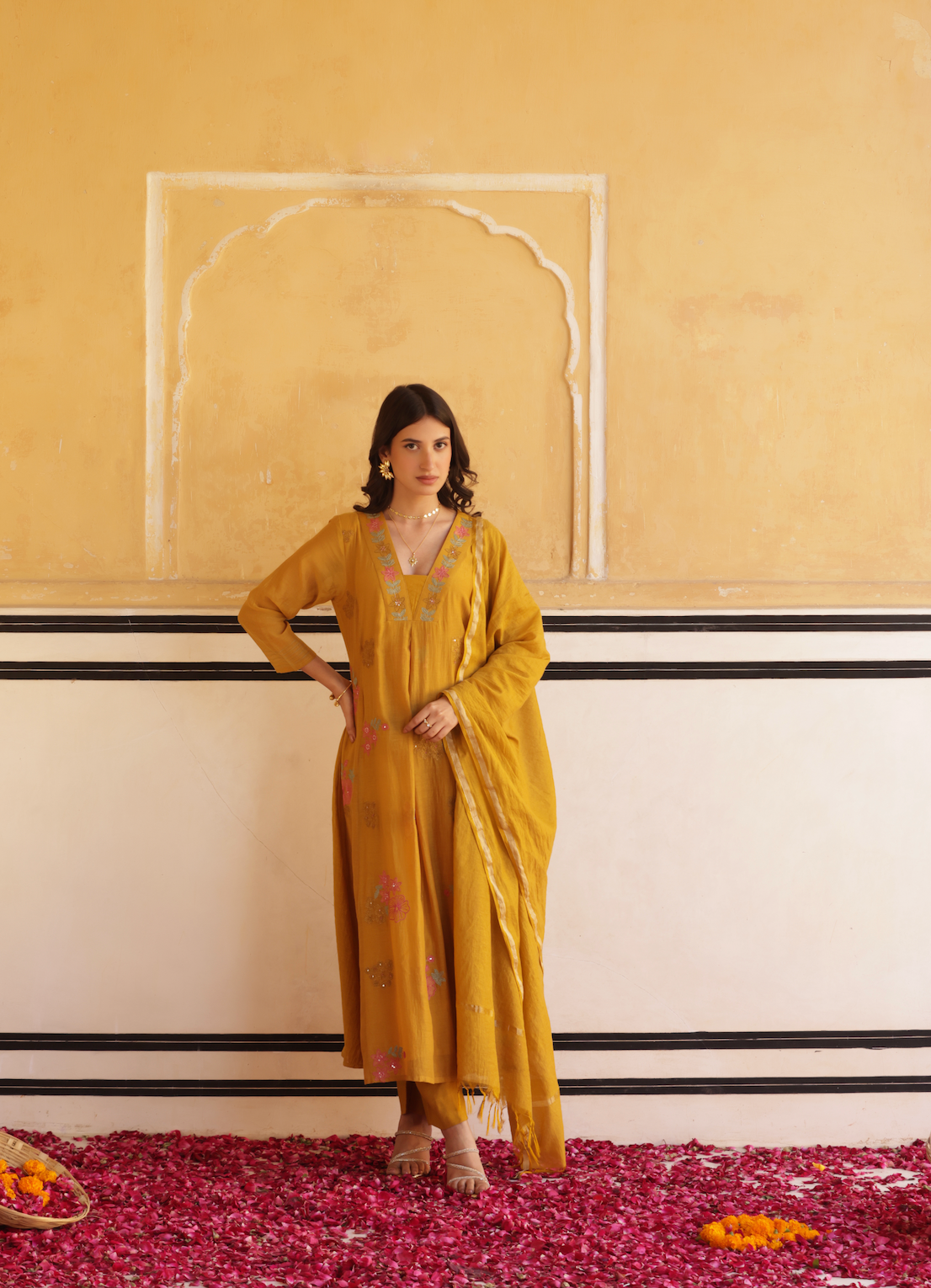 Blossom yellow Chanderi Suit set