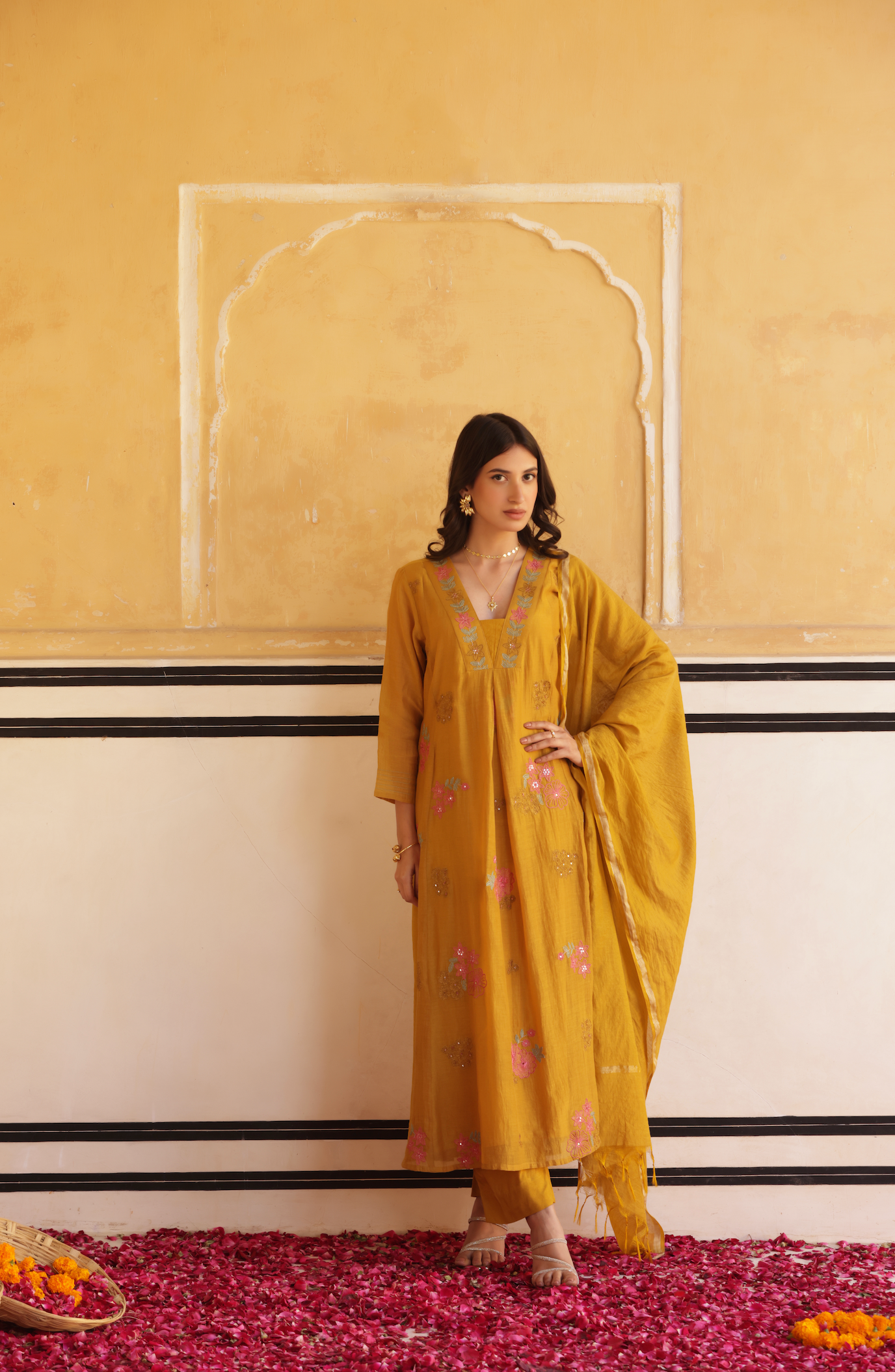 Blossom yellow Chanderi Suit set