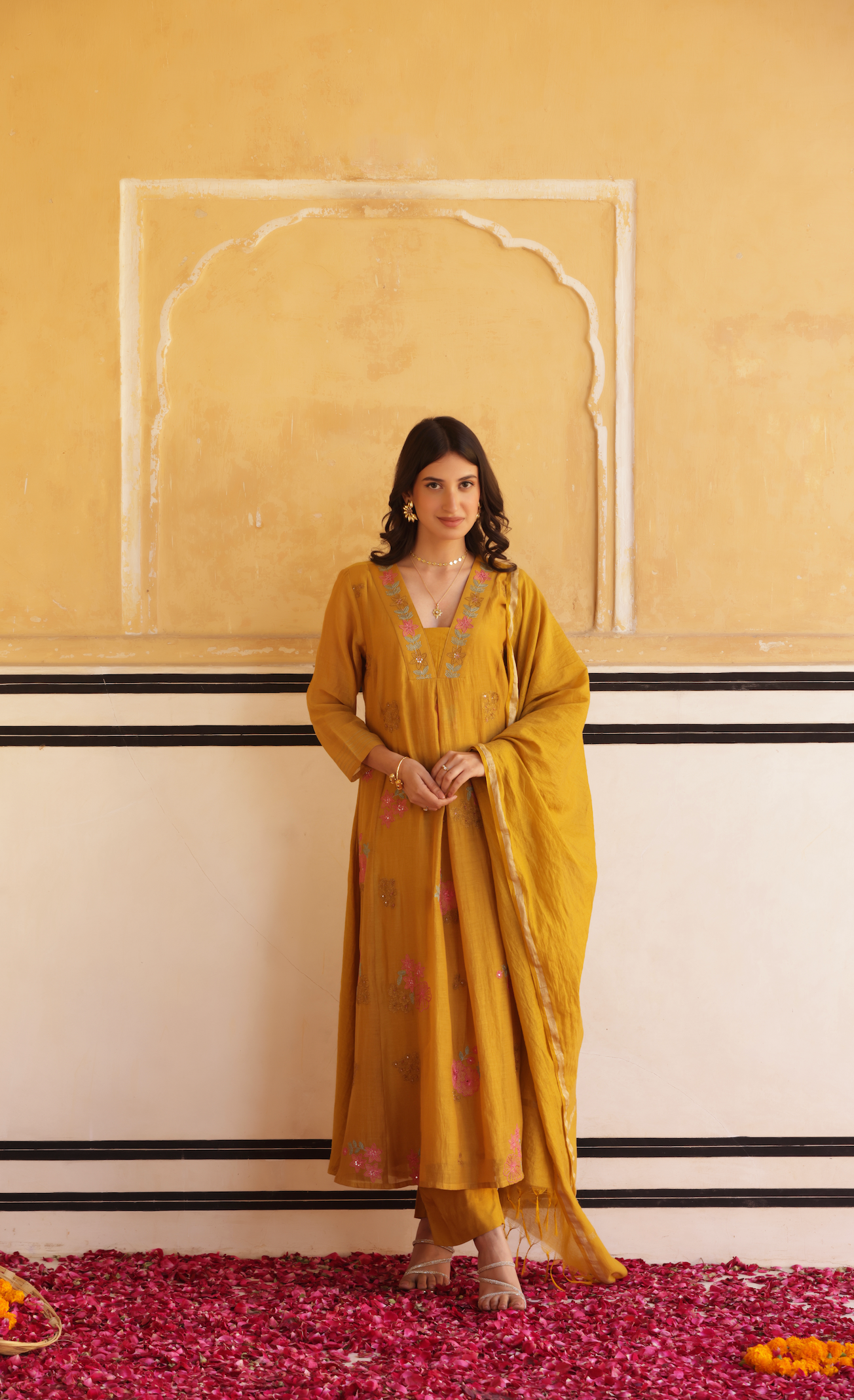 Blossom yellow Chanderi Suit set