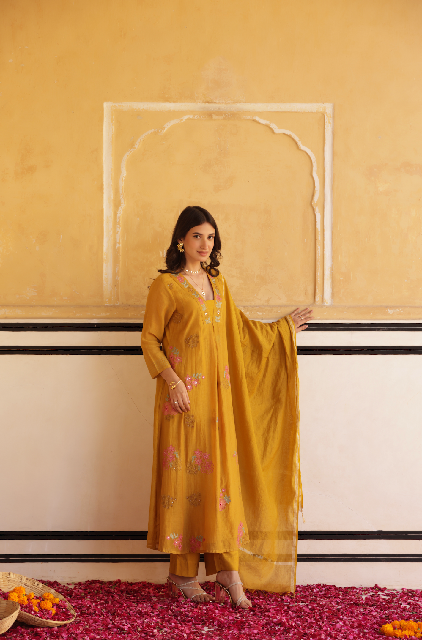 Blossom yellow Chanderi Suit set