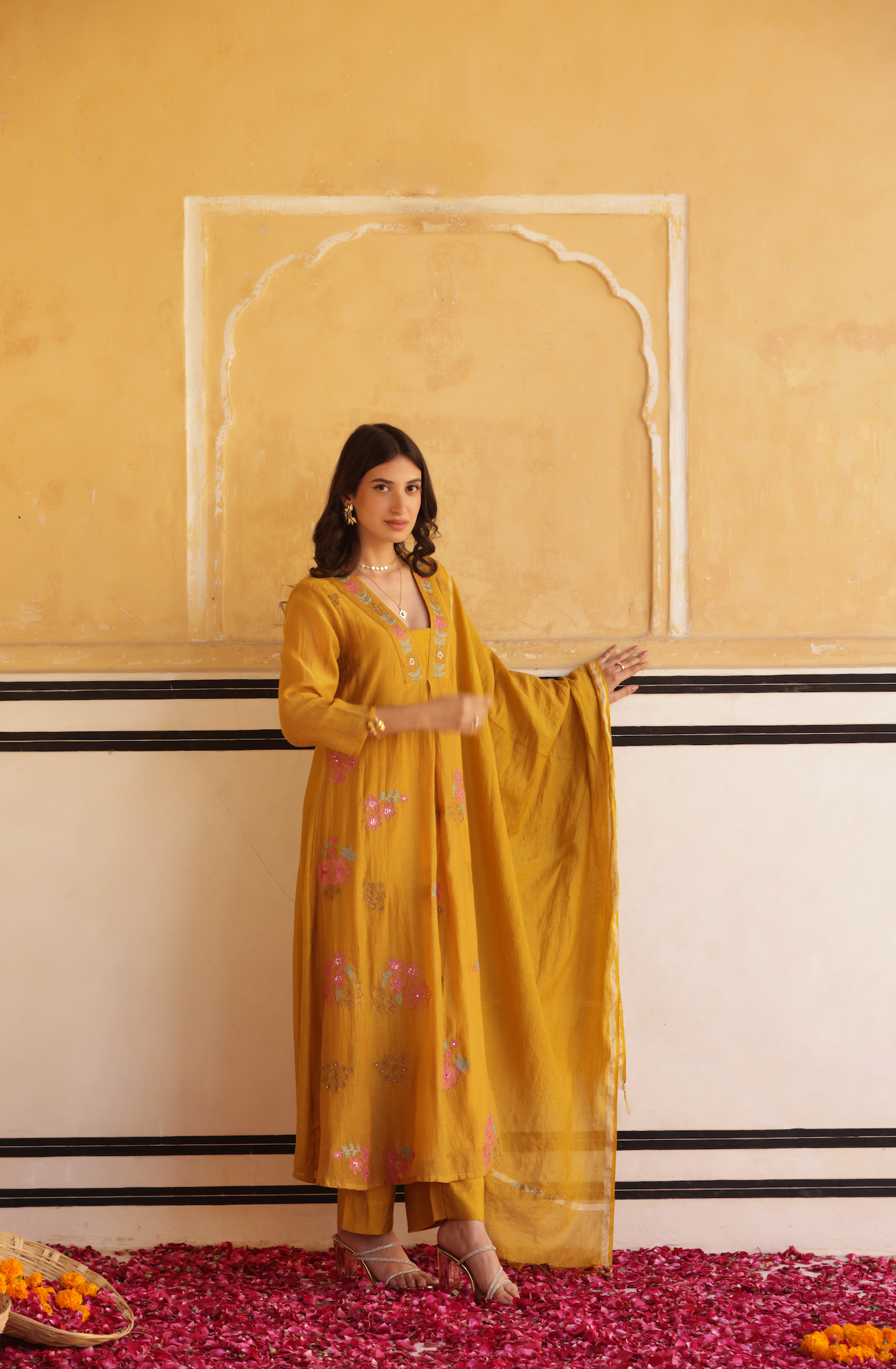 Blossom yellow Chanderi Suit set