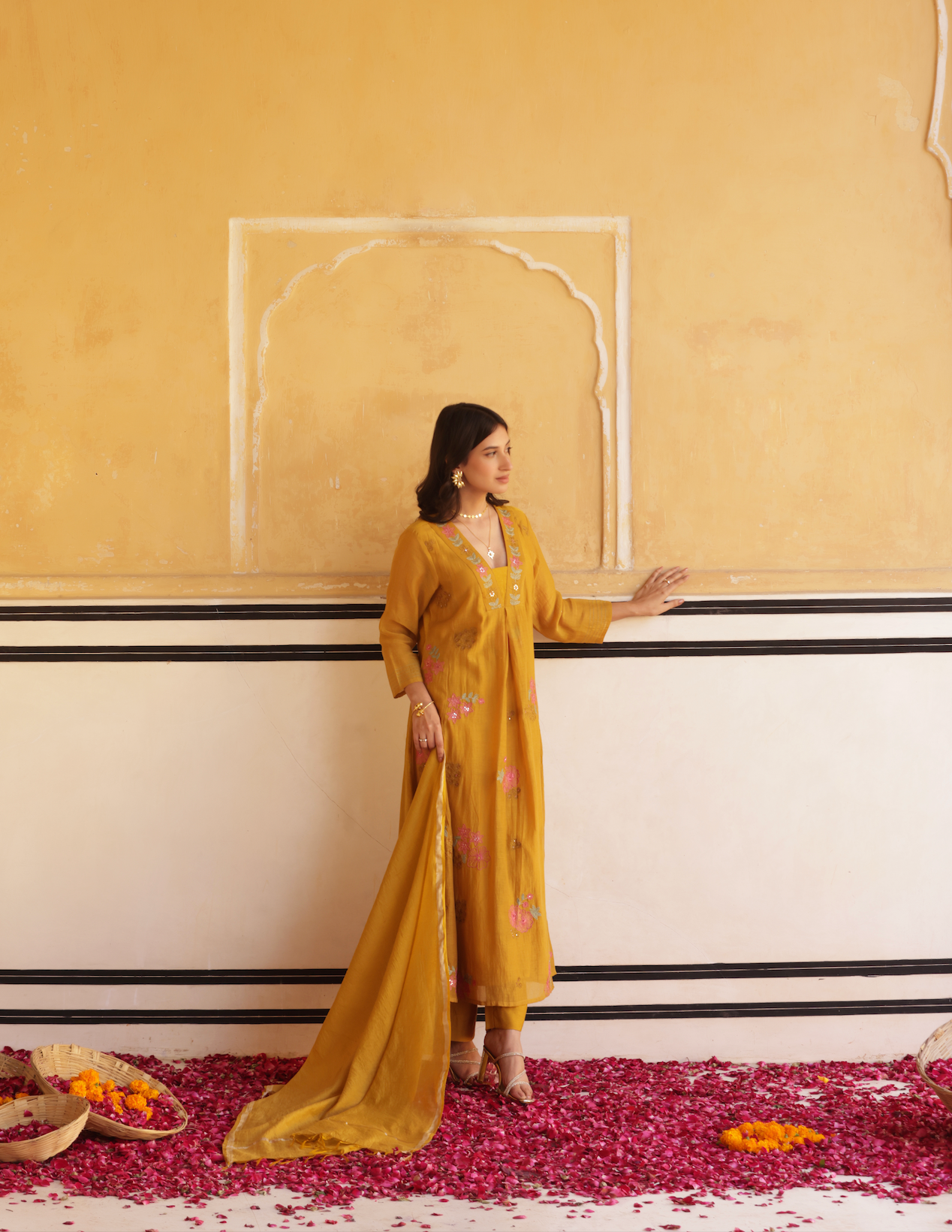 Blossom yellow Chanderi Suit set