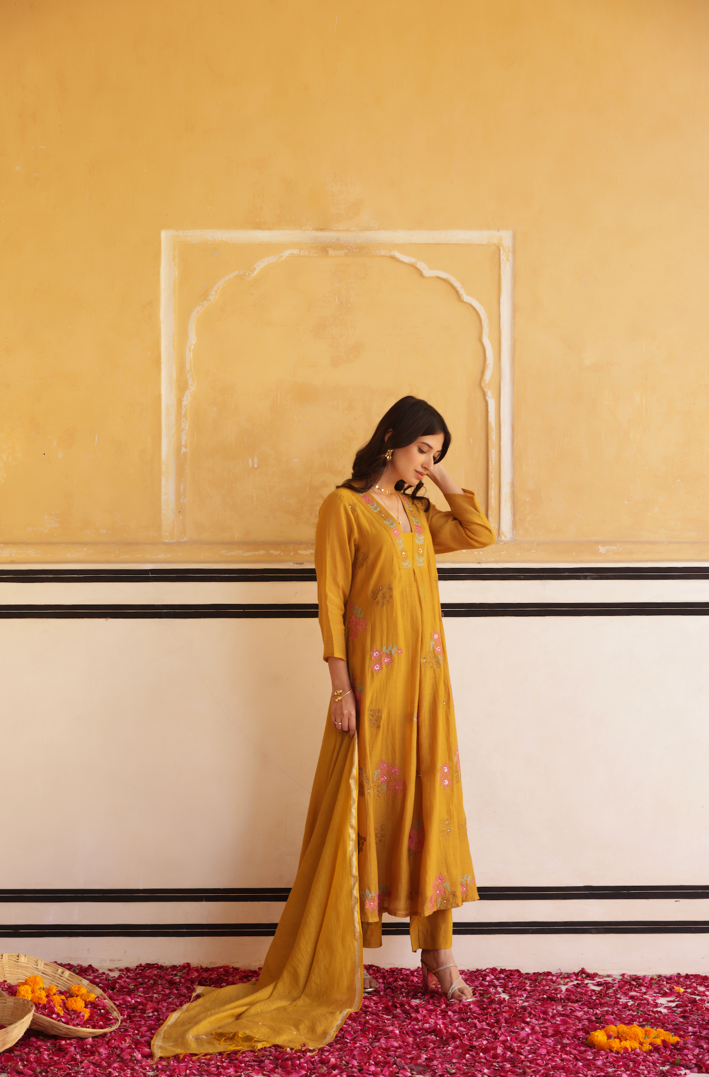 Blossom yellow Chanderi Suit set