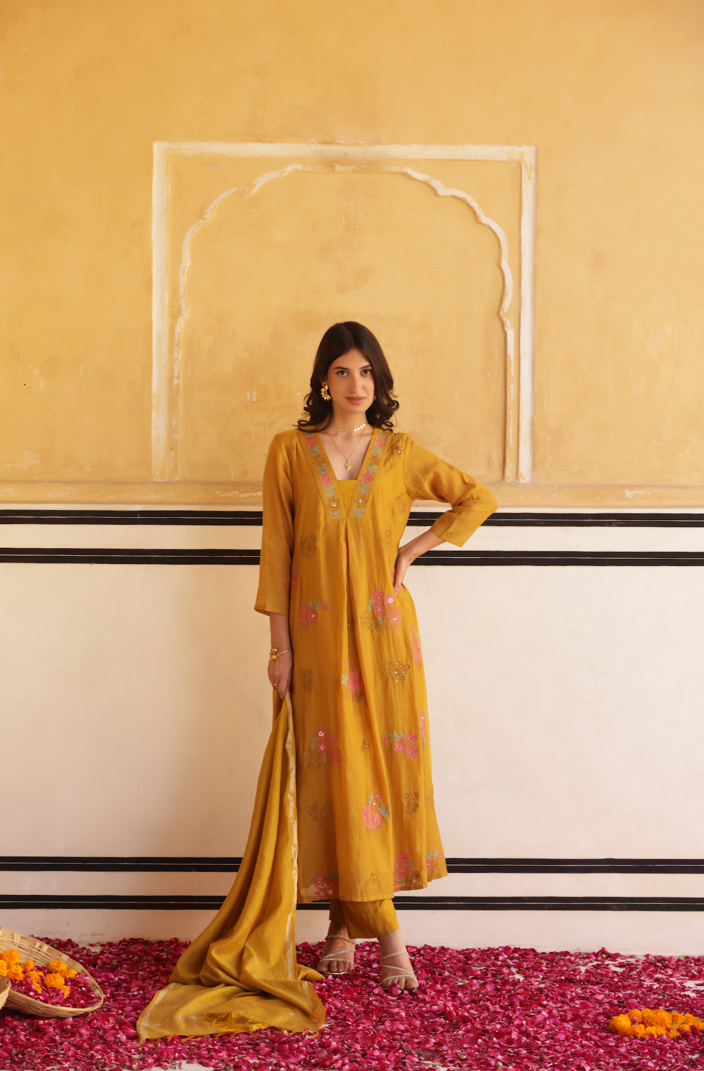 Blossom yellow Chanderi Suit set