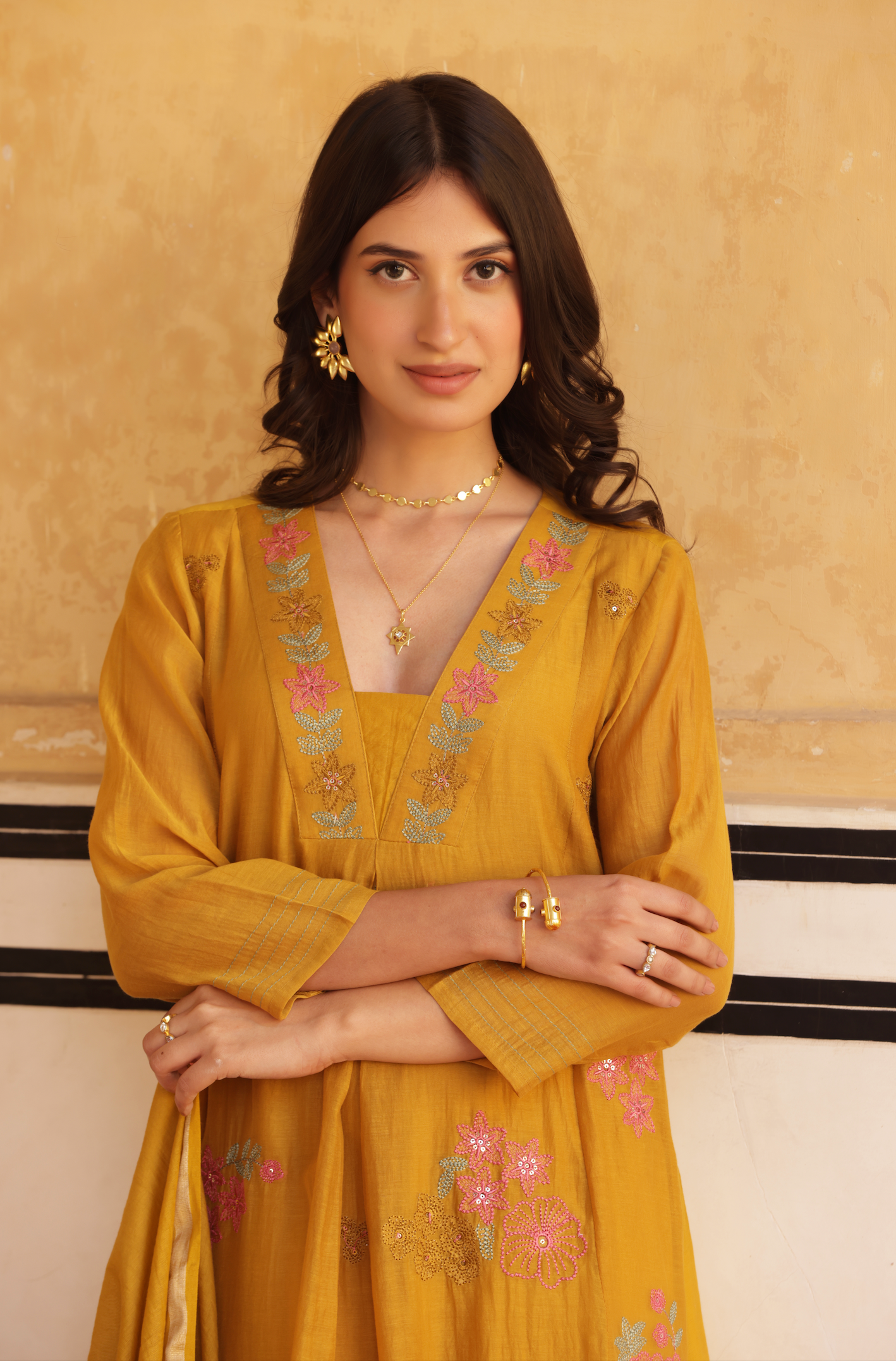 Blossom yellow Chanderi Suit set