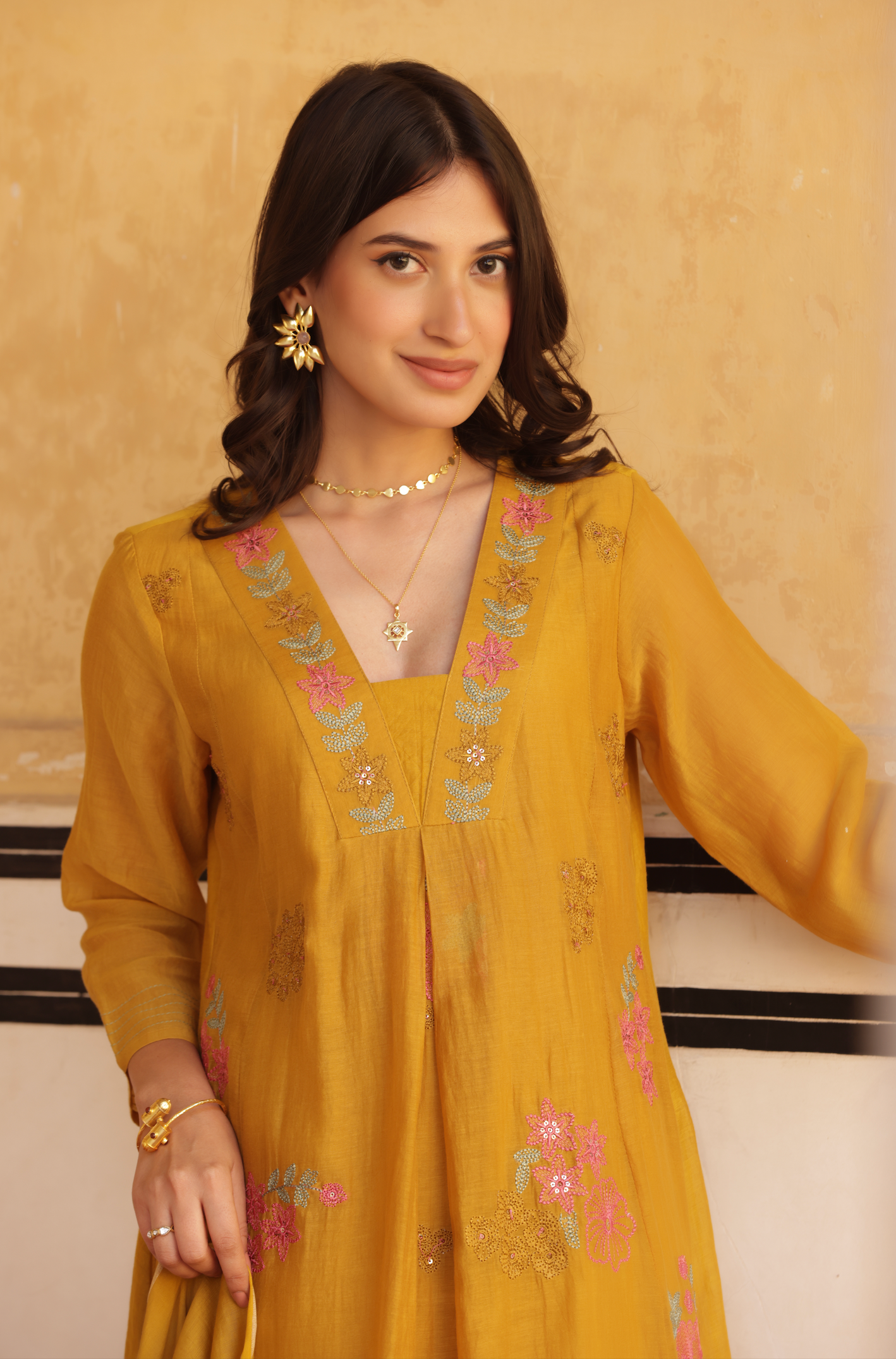 Blossom yellow Chanderi Suit set