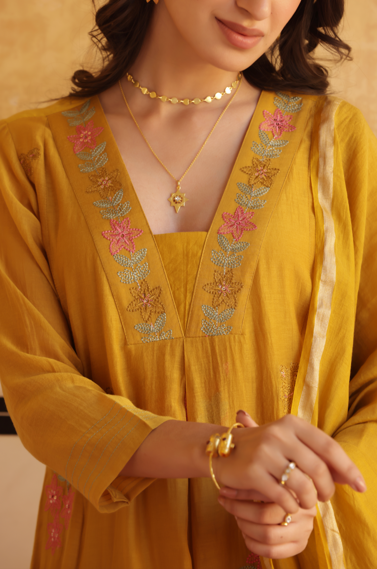 Blossom yellow Chanderi Suit set