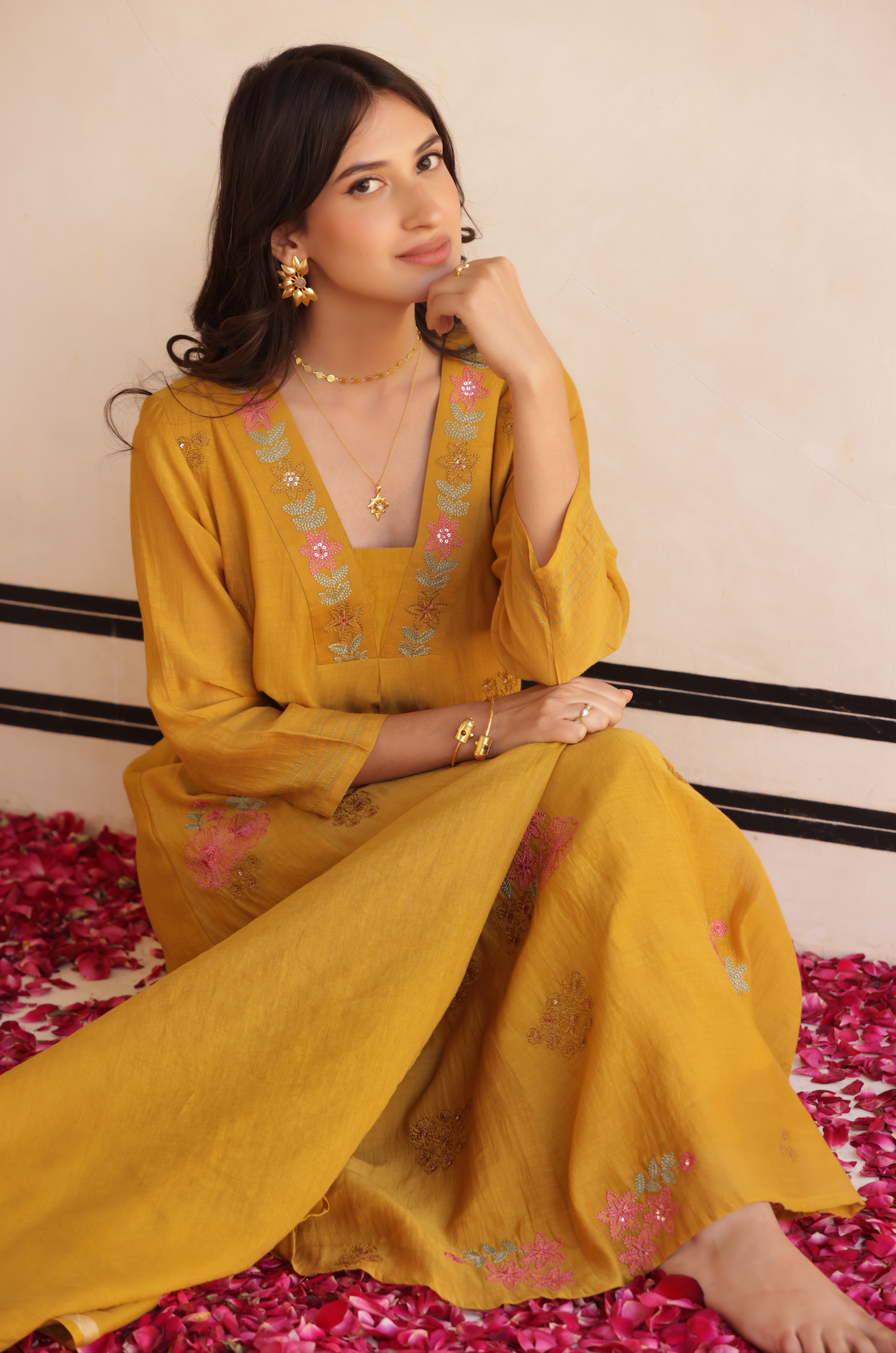 Blossom yellow Chanderi Suit set