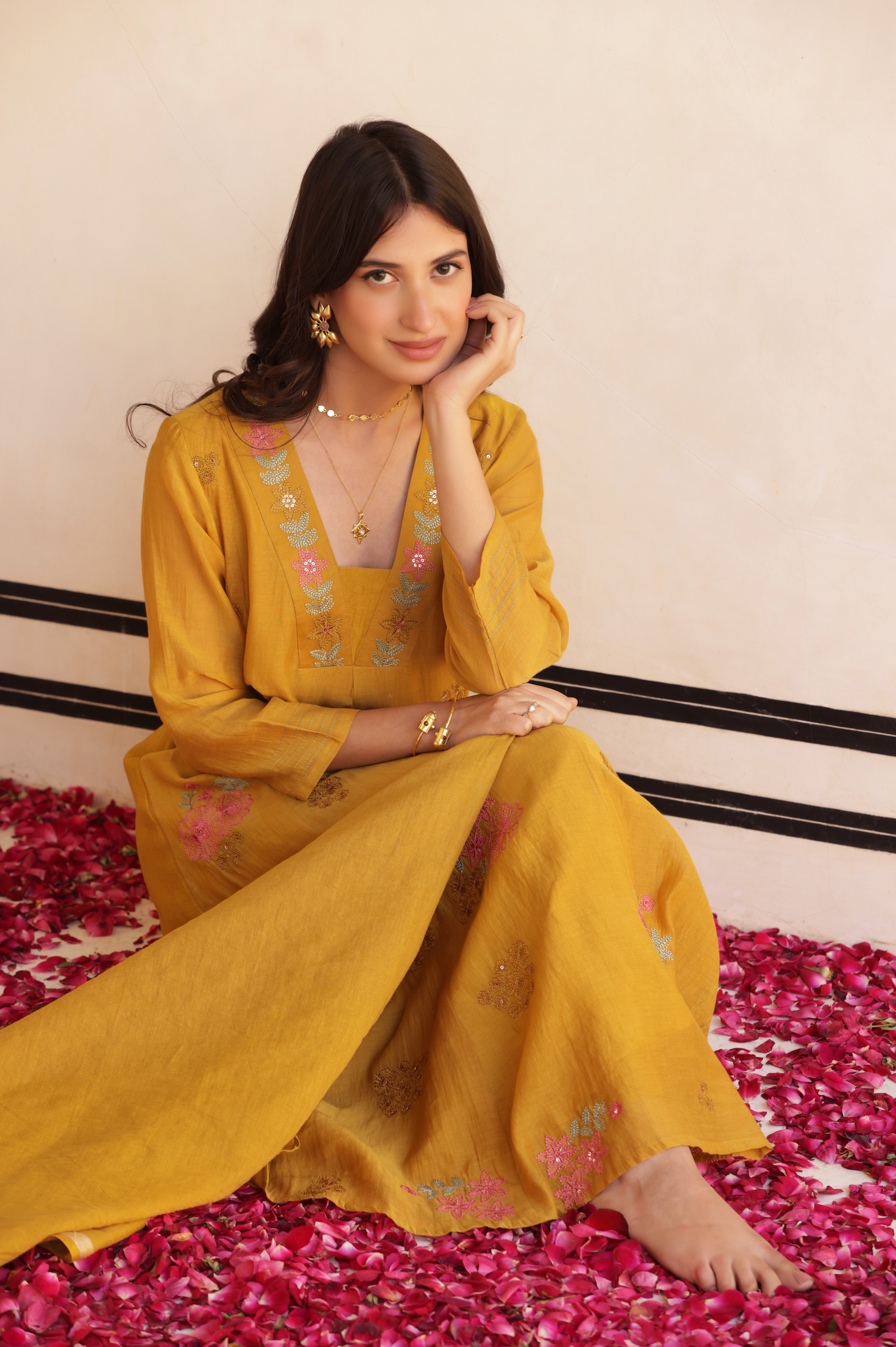 Blossom yellow Chanderi Suit set