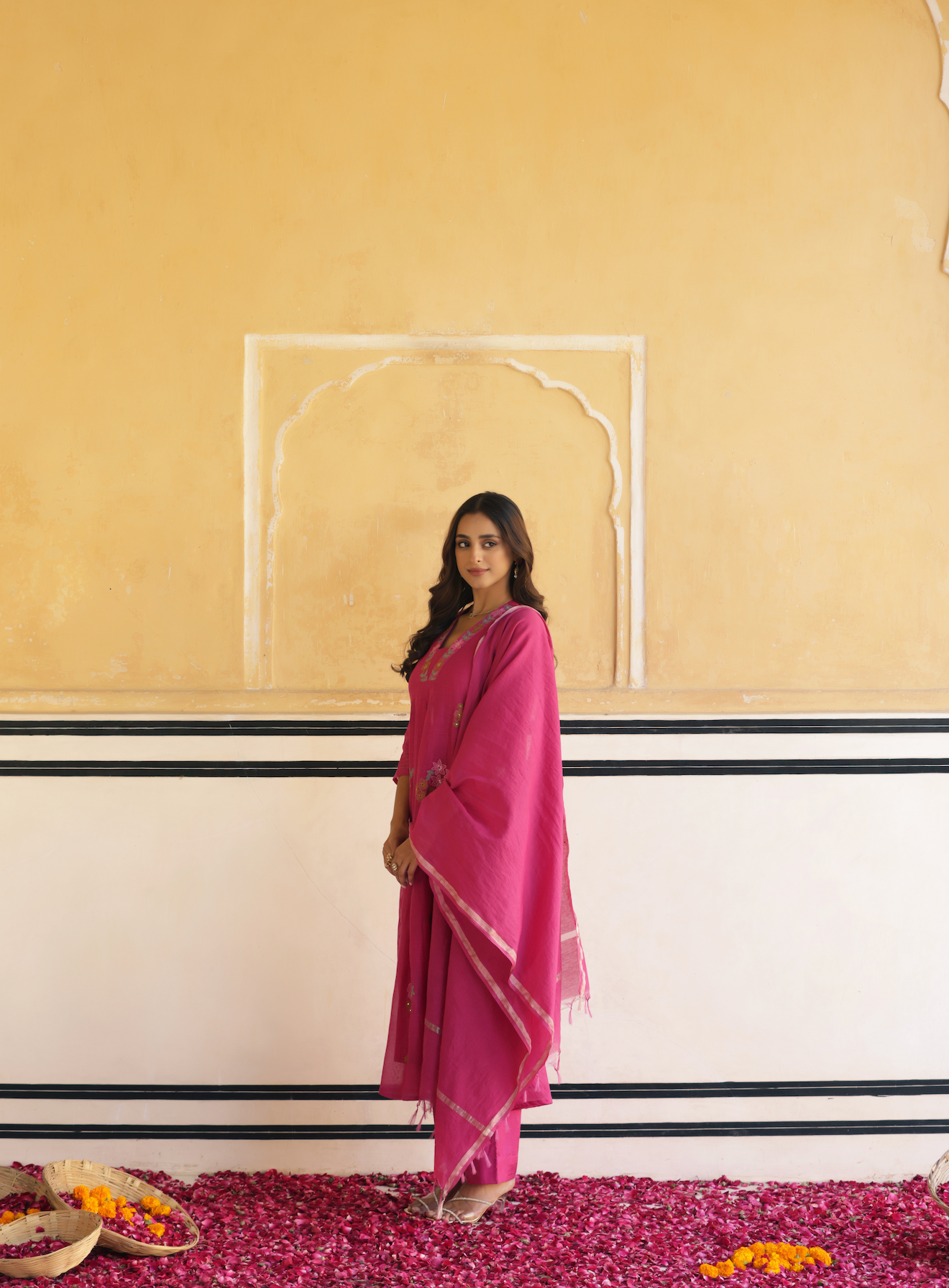 Rosewood Pink Chanderi Suit Set