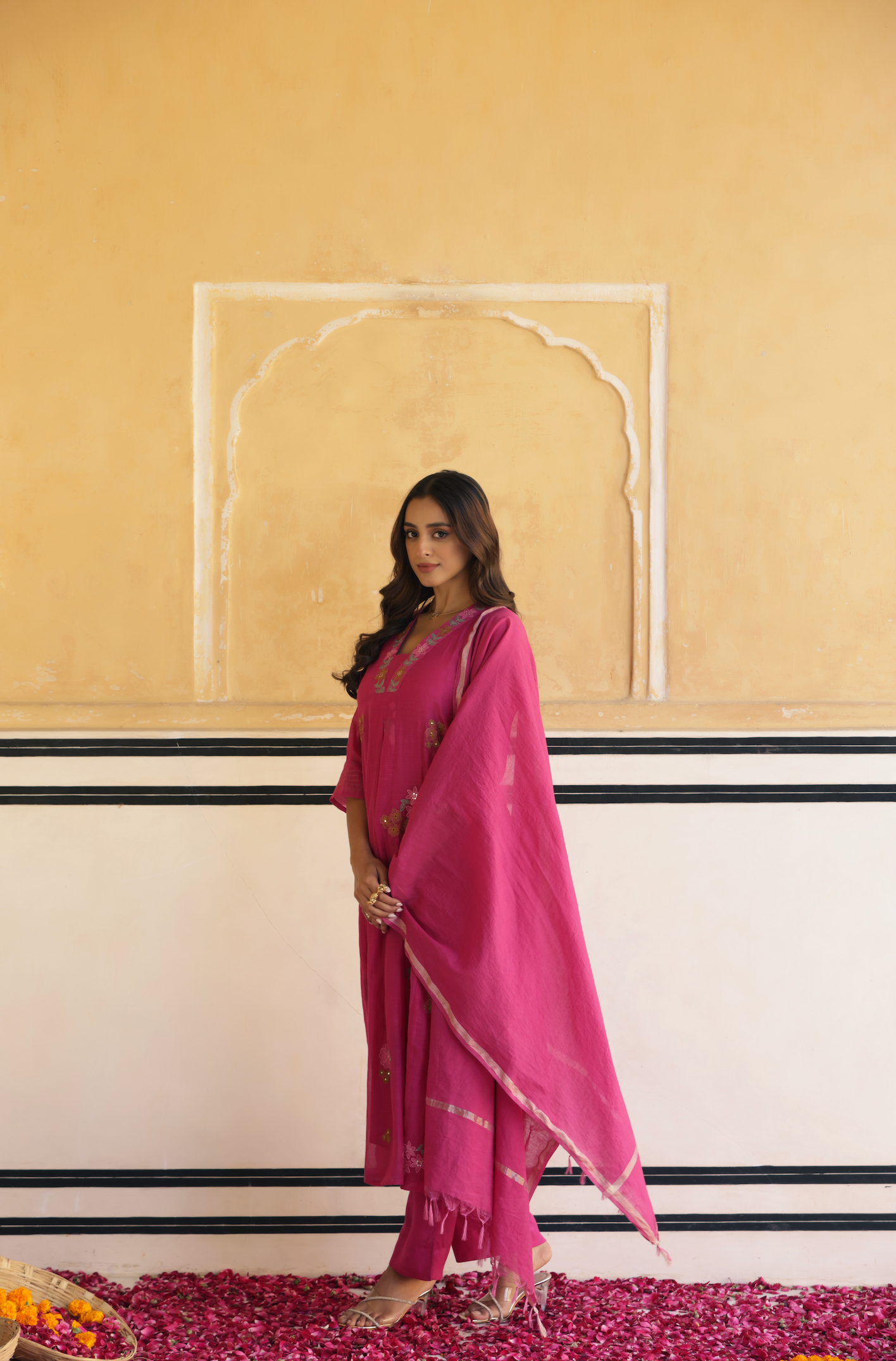 Rosewood Pink Chanderi Suit Set