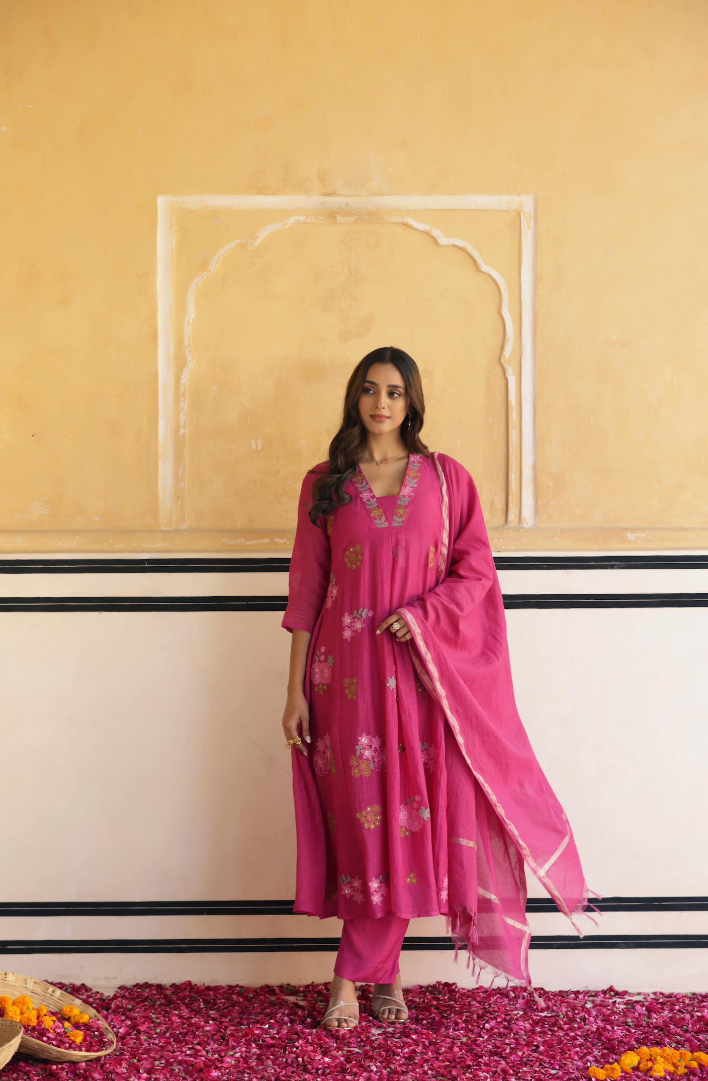 Rosewood Pink Chanderi Suit Set