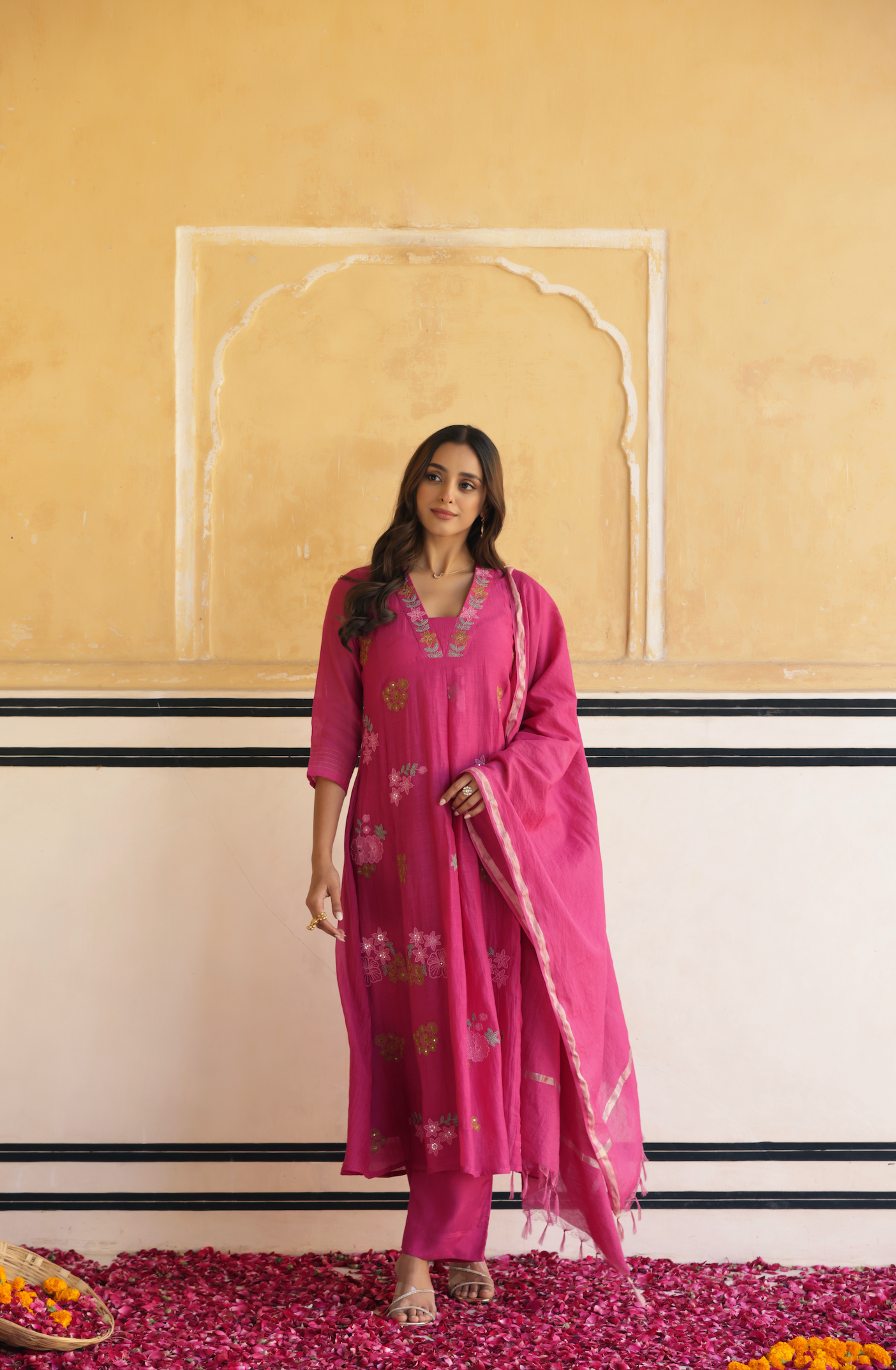 Rosewood Pink Chanderi Suit Set