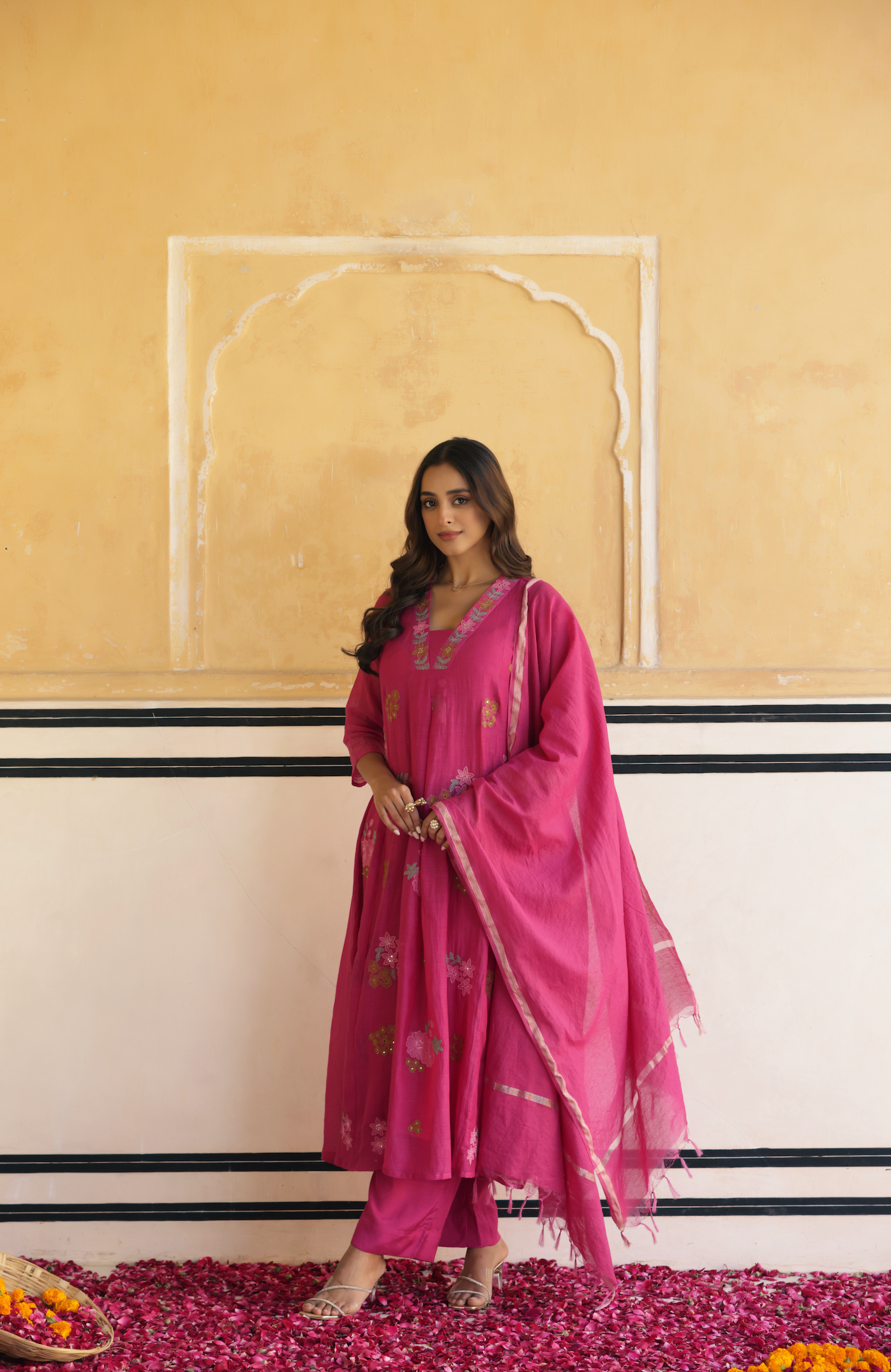 Rosewood Pink Chanderi Suit Set