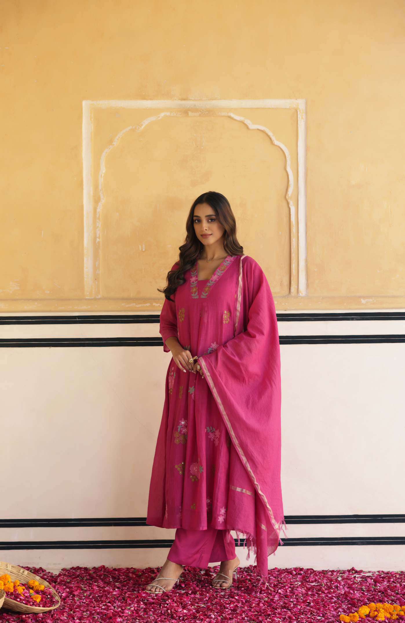 Rosewood Pink Chanderi Suit Set