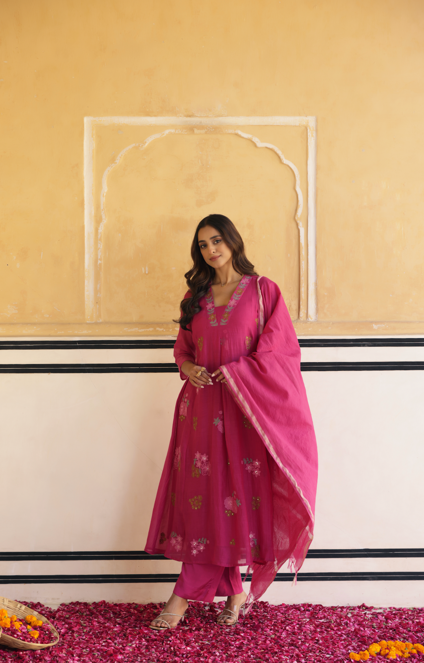 Rosewood Pink Chanderi Suit Set