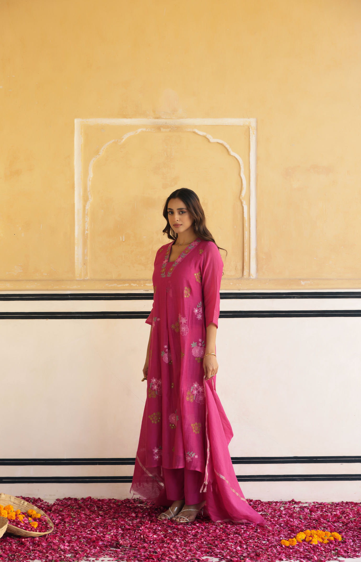 Rosewood Pink Chanderi Suit Set