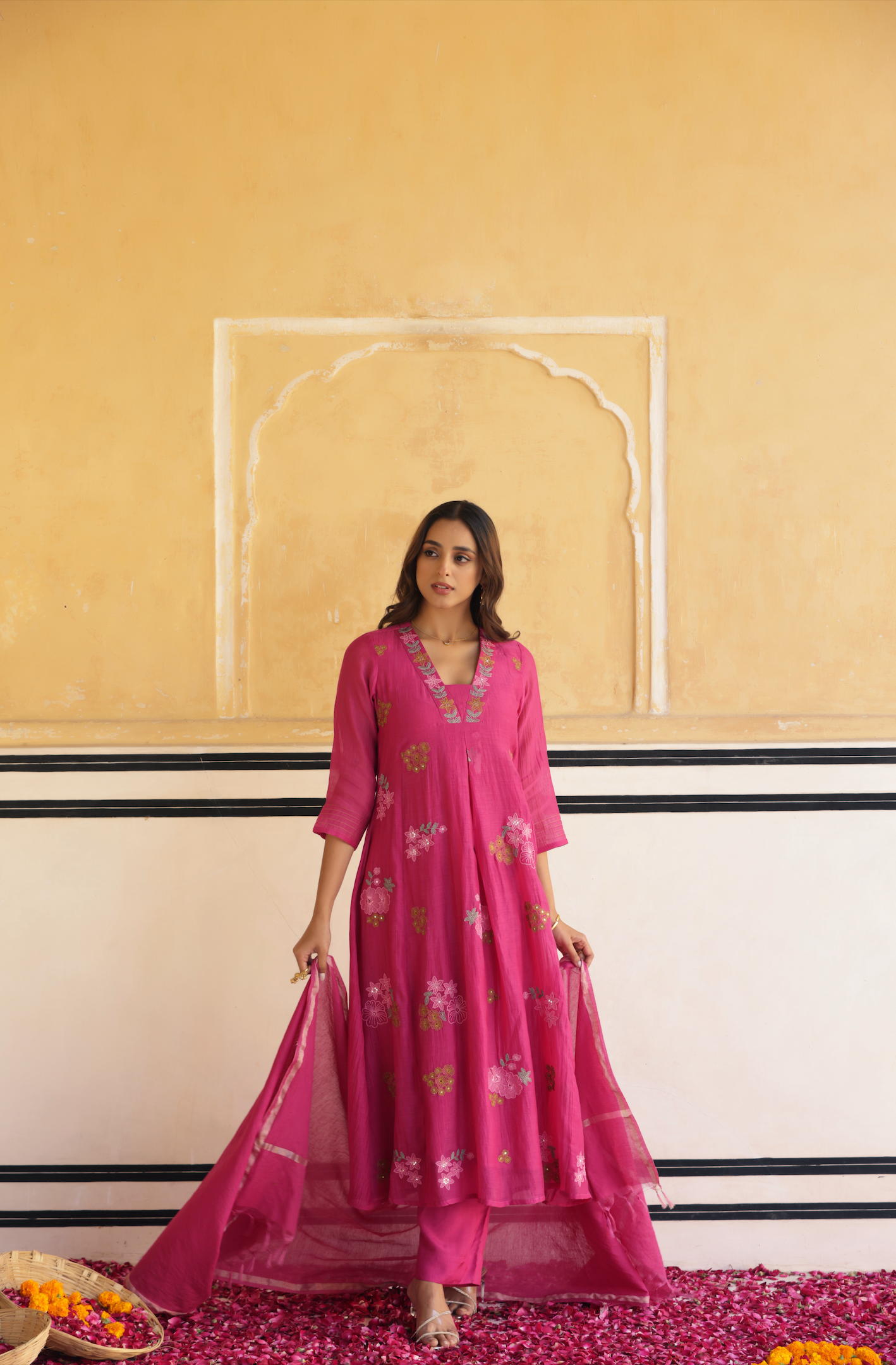 Rosewood Pink Chanderi Suit Set