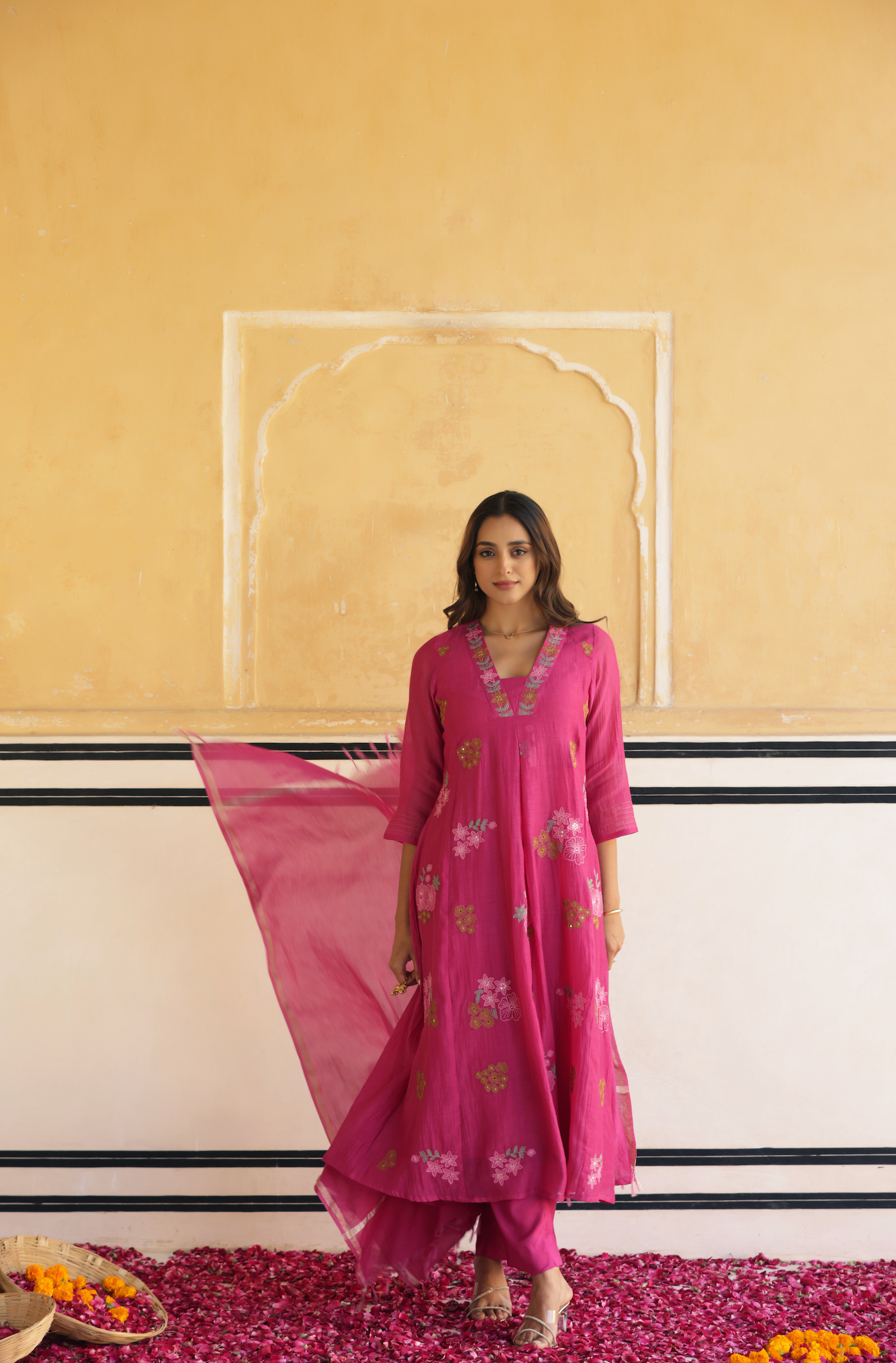 Rosewood Pink Chanderi Suit Set