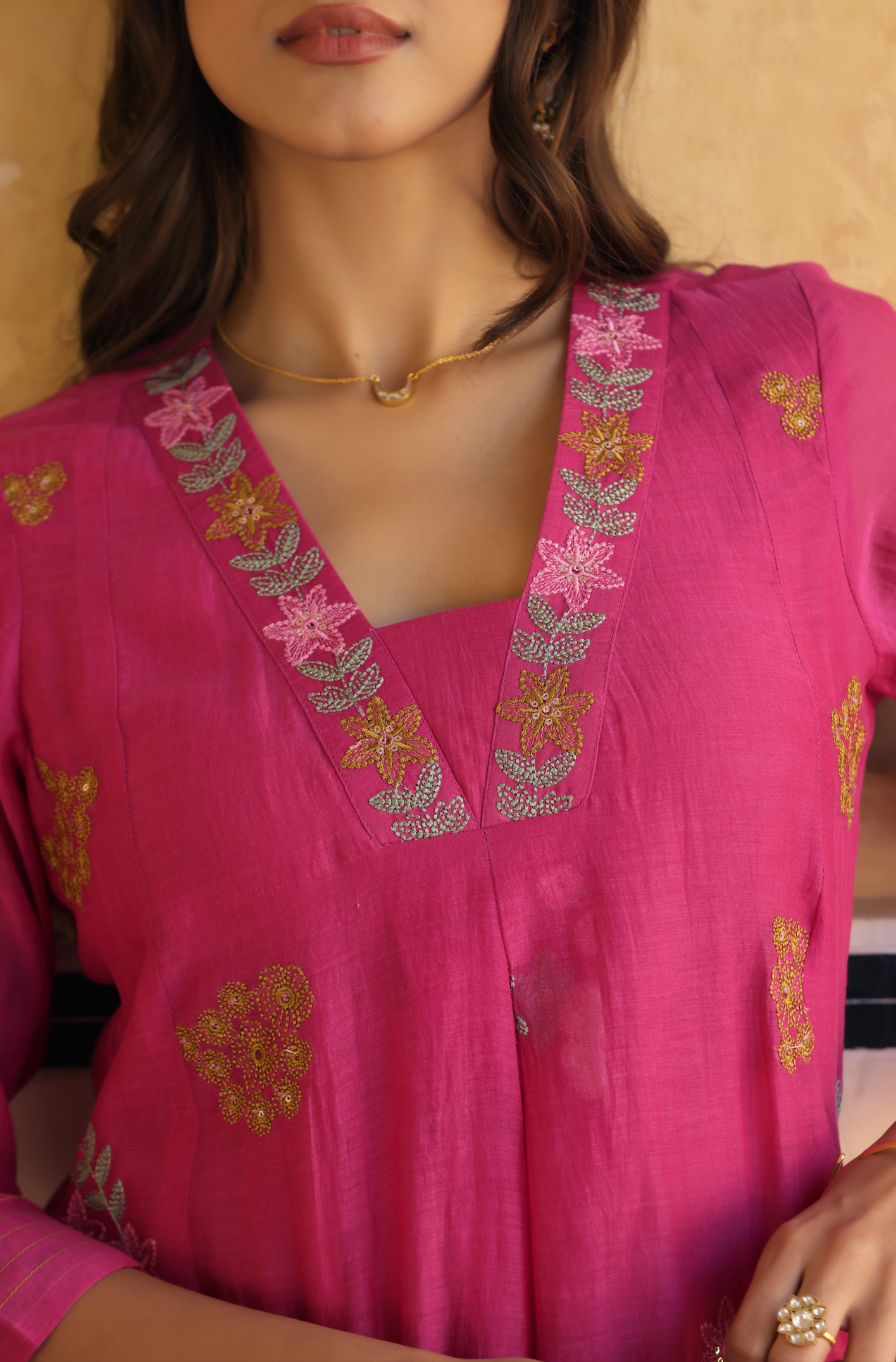 Rosewood Pink Chanderi Suit Set