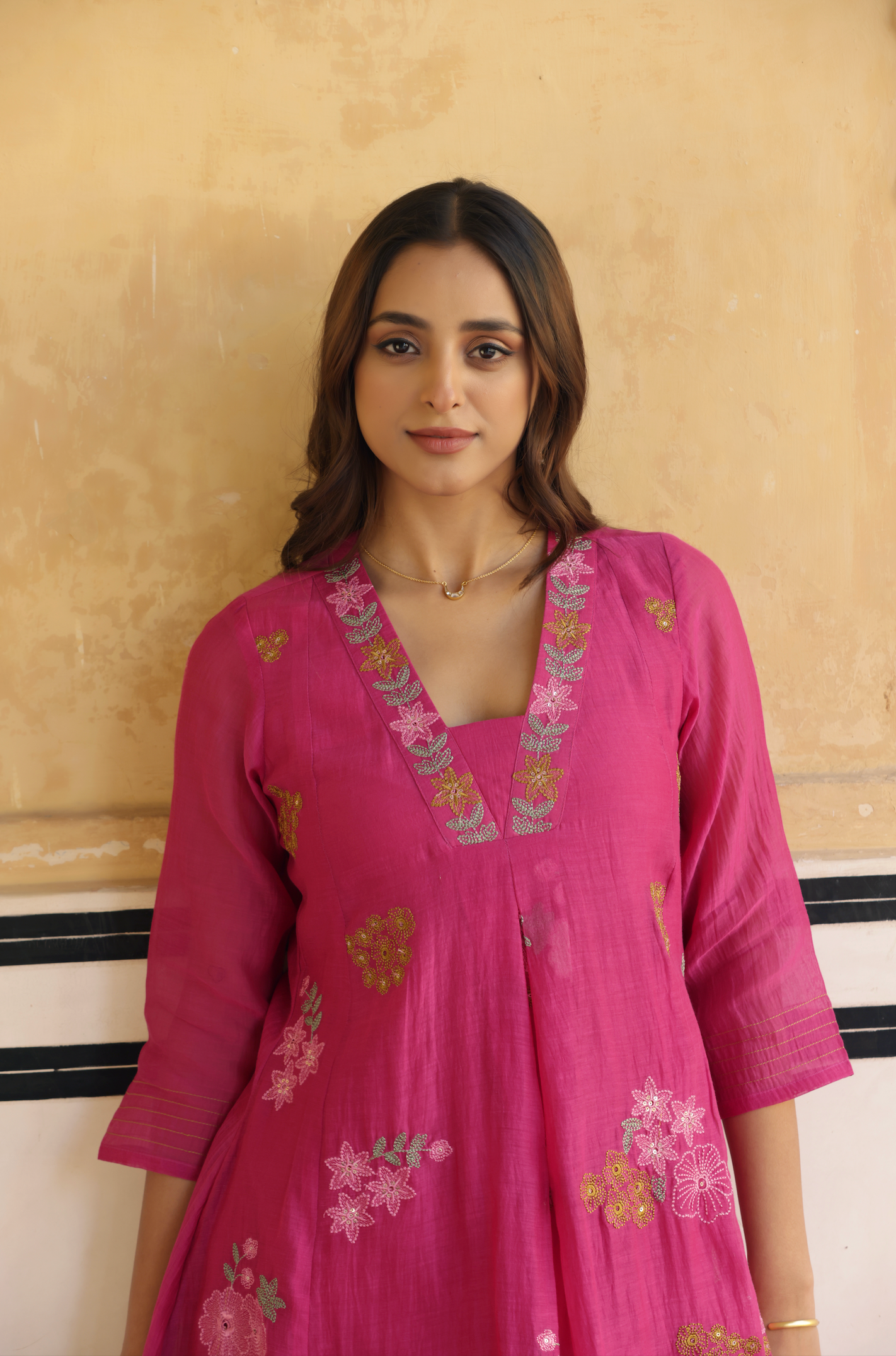 Rosewood Pink Chanderi Suit Set