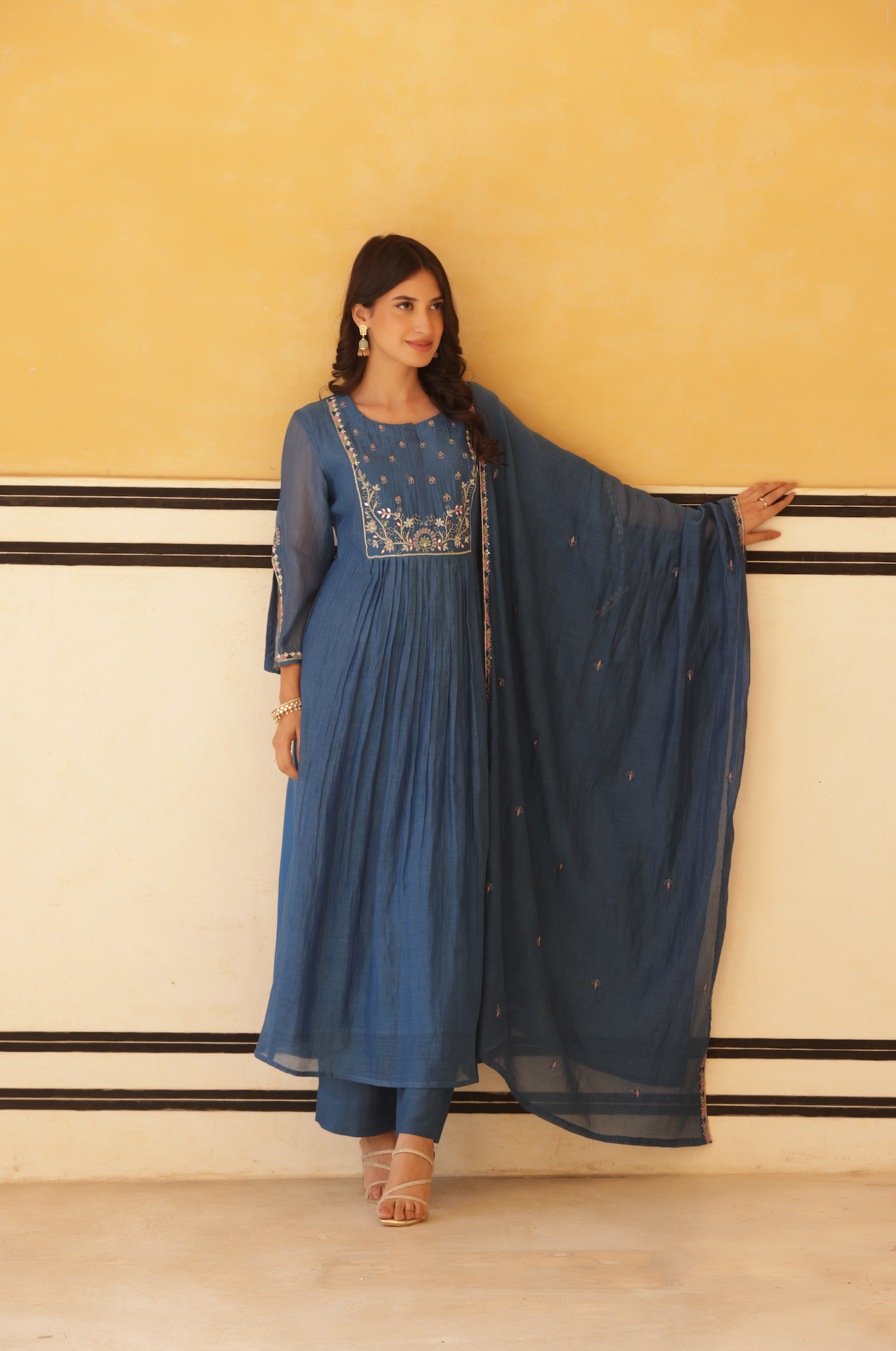 Royal Blue Pure Mul Chanderi Flared Kurta