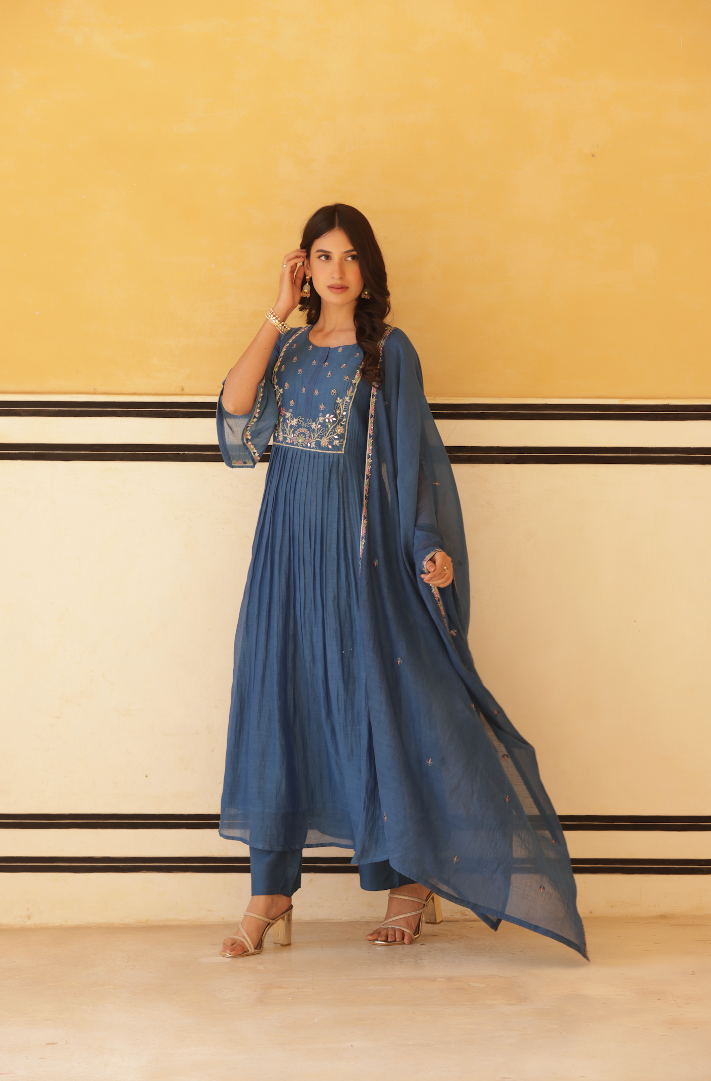 Royal Blue Pure Mul Chanderi Flared Kurta