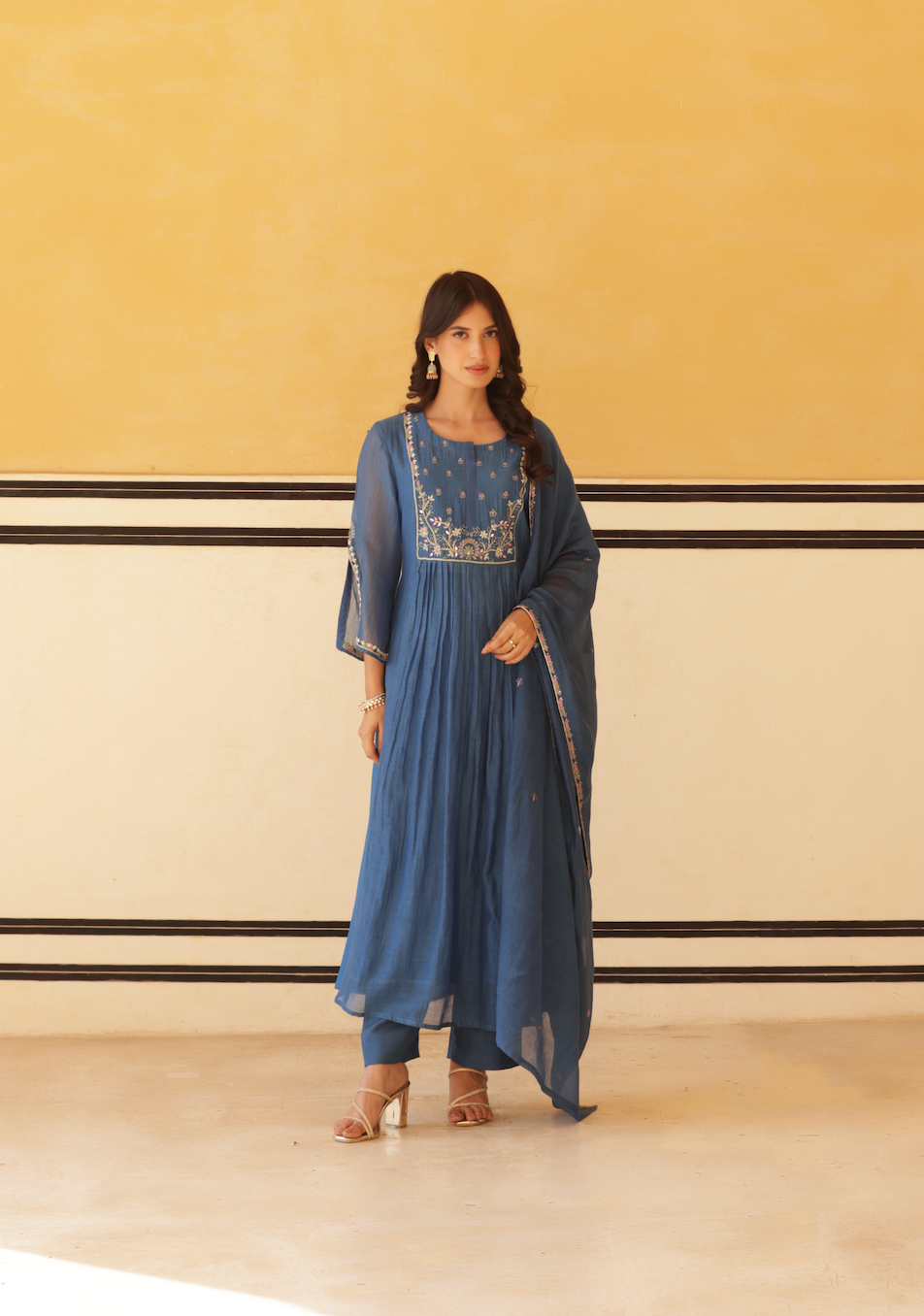 Royal Blue Pure Mul Chanderi Flared Kurta