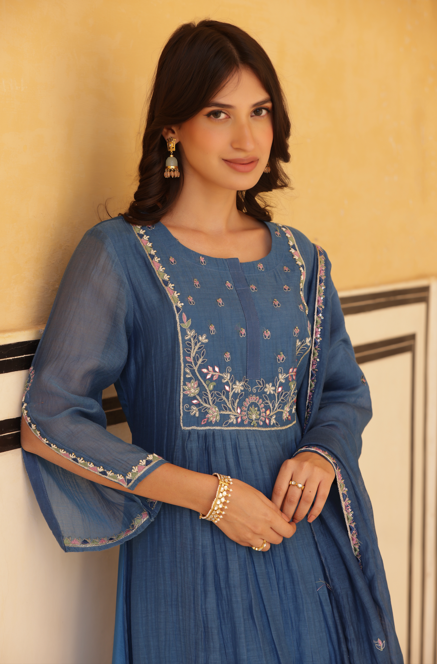 Royal Blue Pure Mul Chanderi Flared Kurta