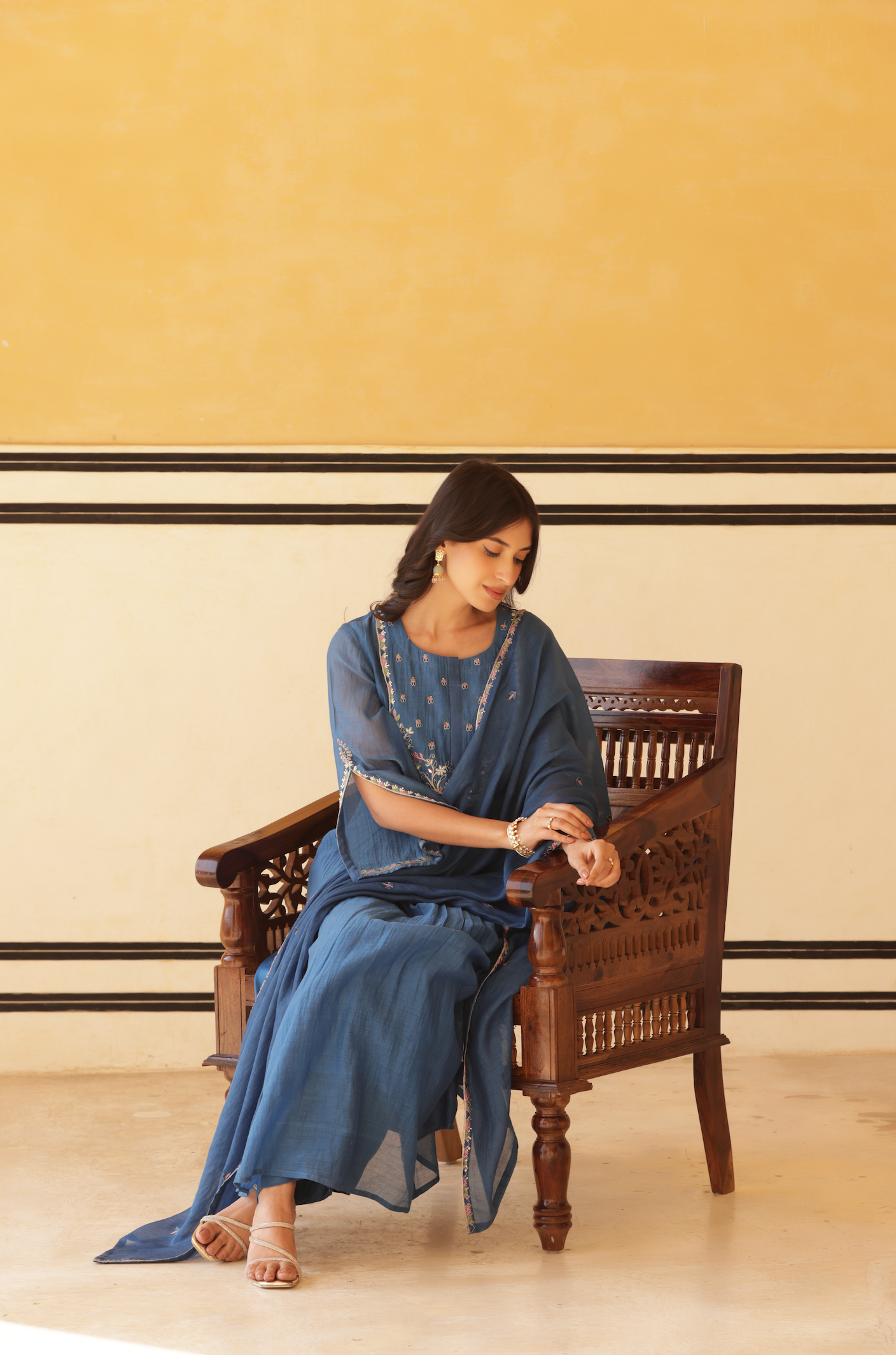 Royal Blue Pure Mul Chanderi Flared Kurta