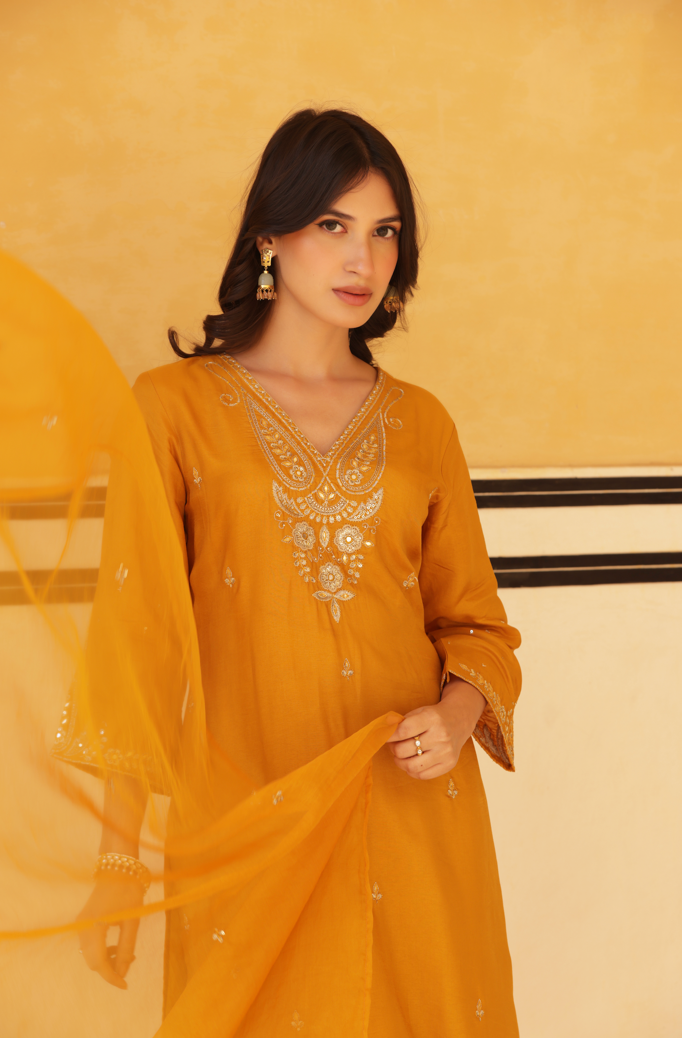 Golden Aura Silk Suit Set
