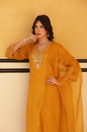 Golden Aura Silk Suit Set
