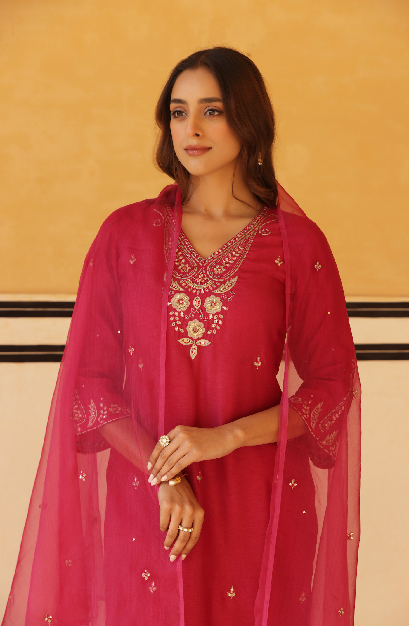 Fuchsia Bloom Silk Suit Set