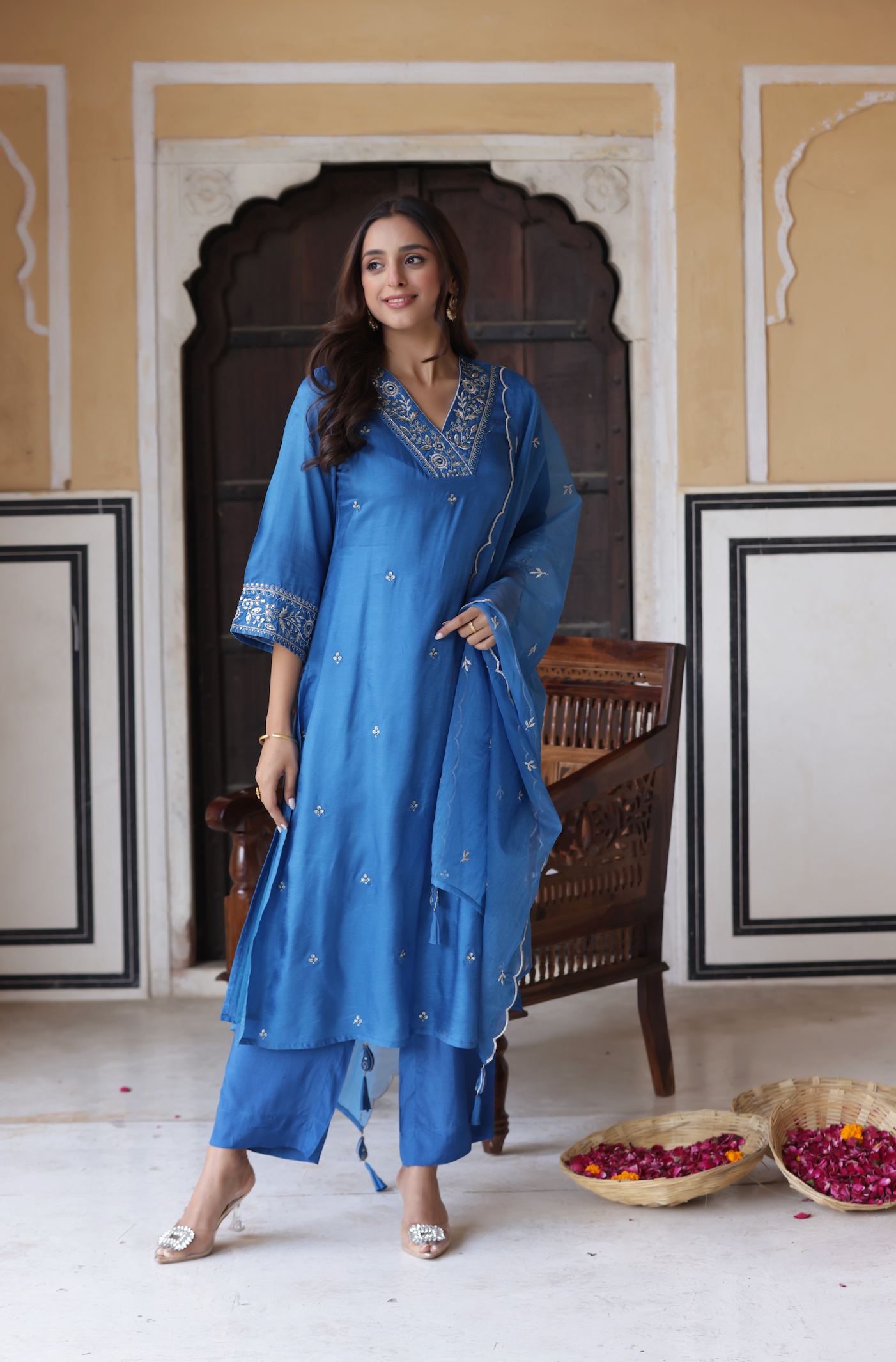 Azure Blue Silk Suit Set