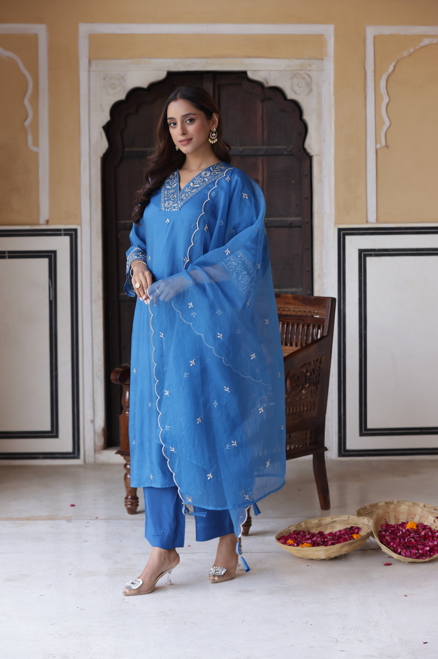 Azure Blue Silk Suit Set