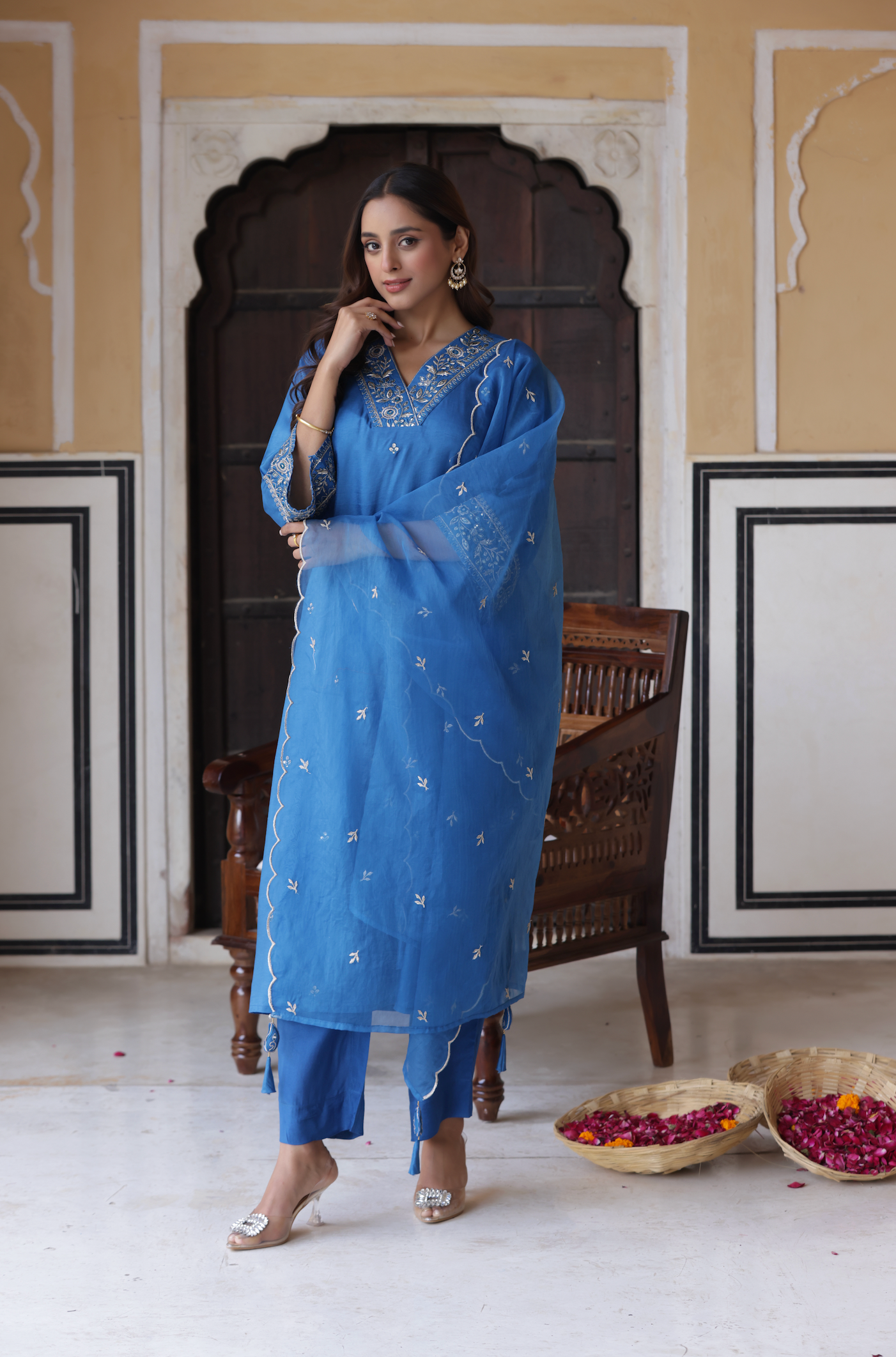 Azure Blue Silk Suit Set