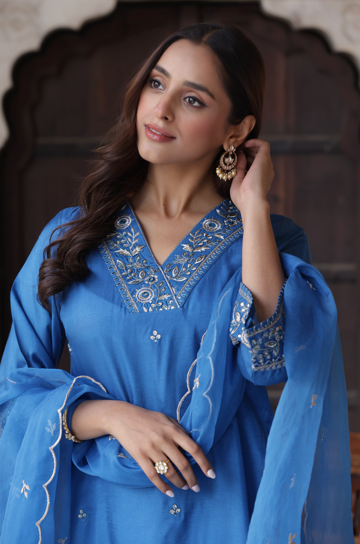 Azure Blue Silk Suit Set