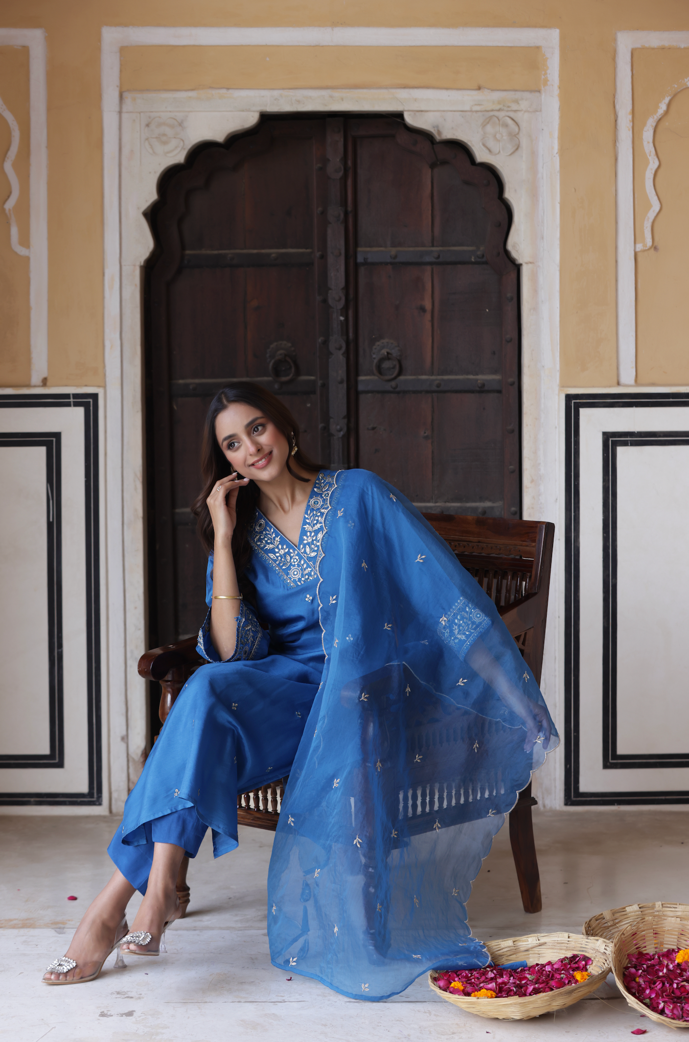 Azure Blue Silk Suit Set