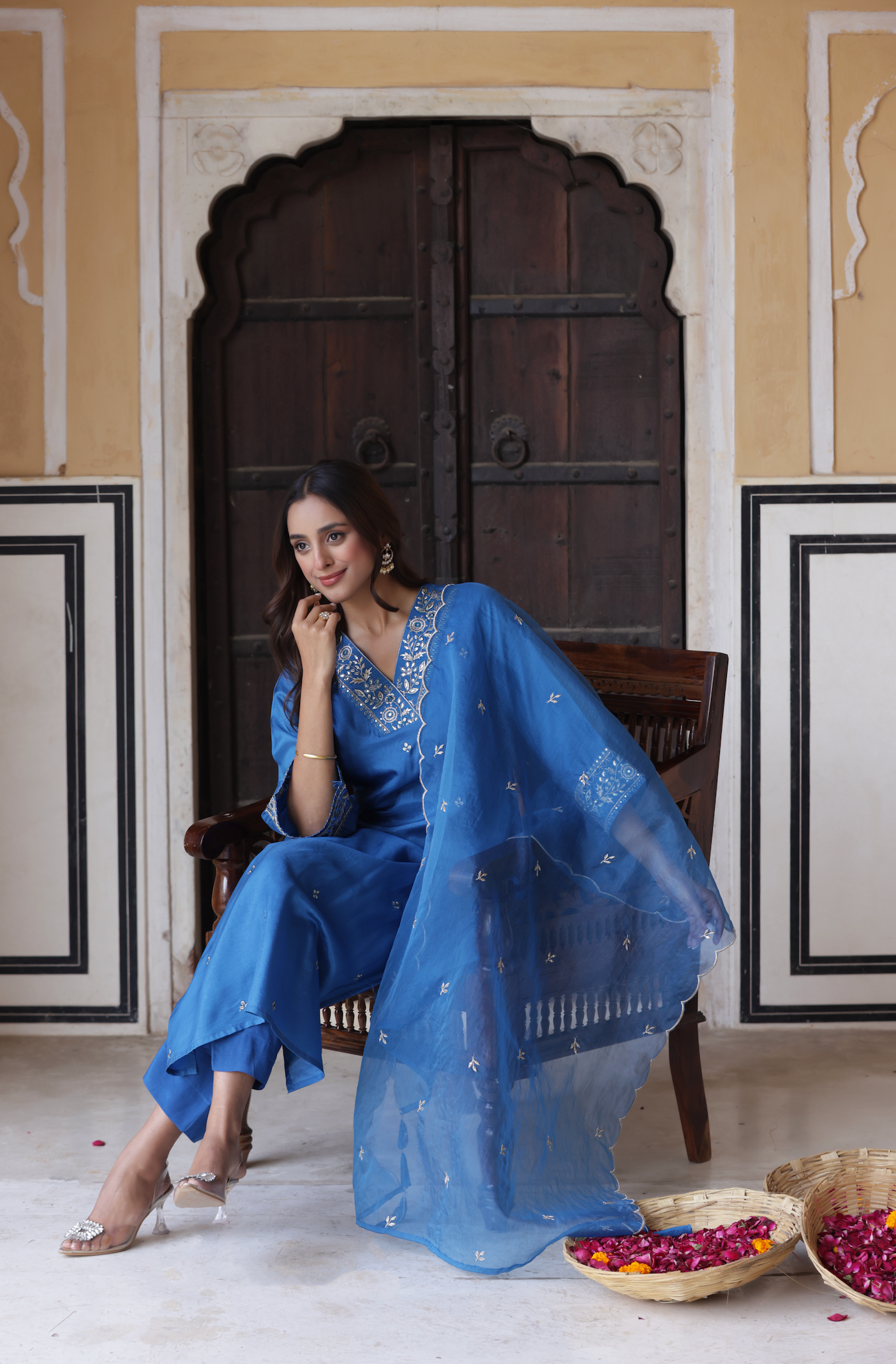 Azure Blue Silk Suit Set