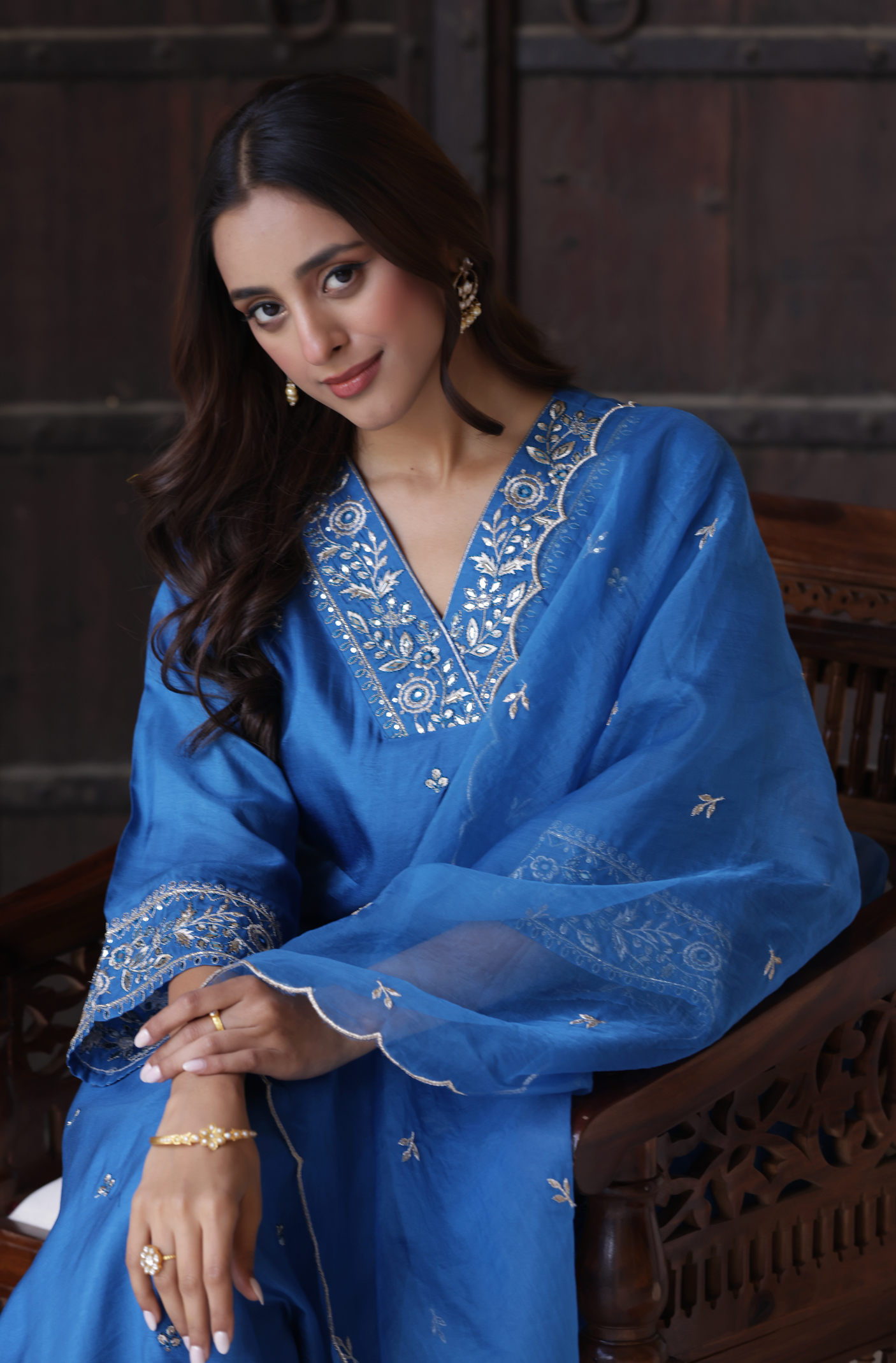 Azure Blue Silk Suit Set