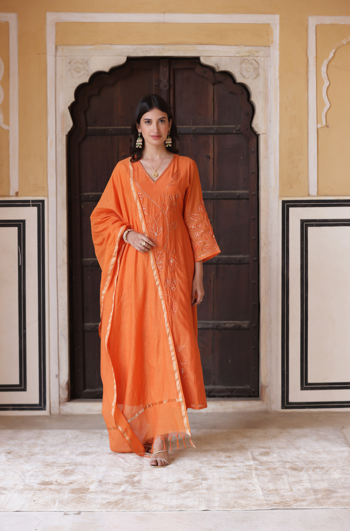 Orange Aura Chanderi Suit Set
