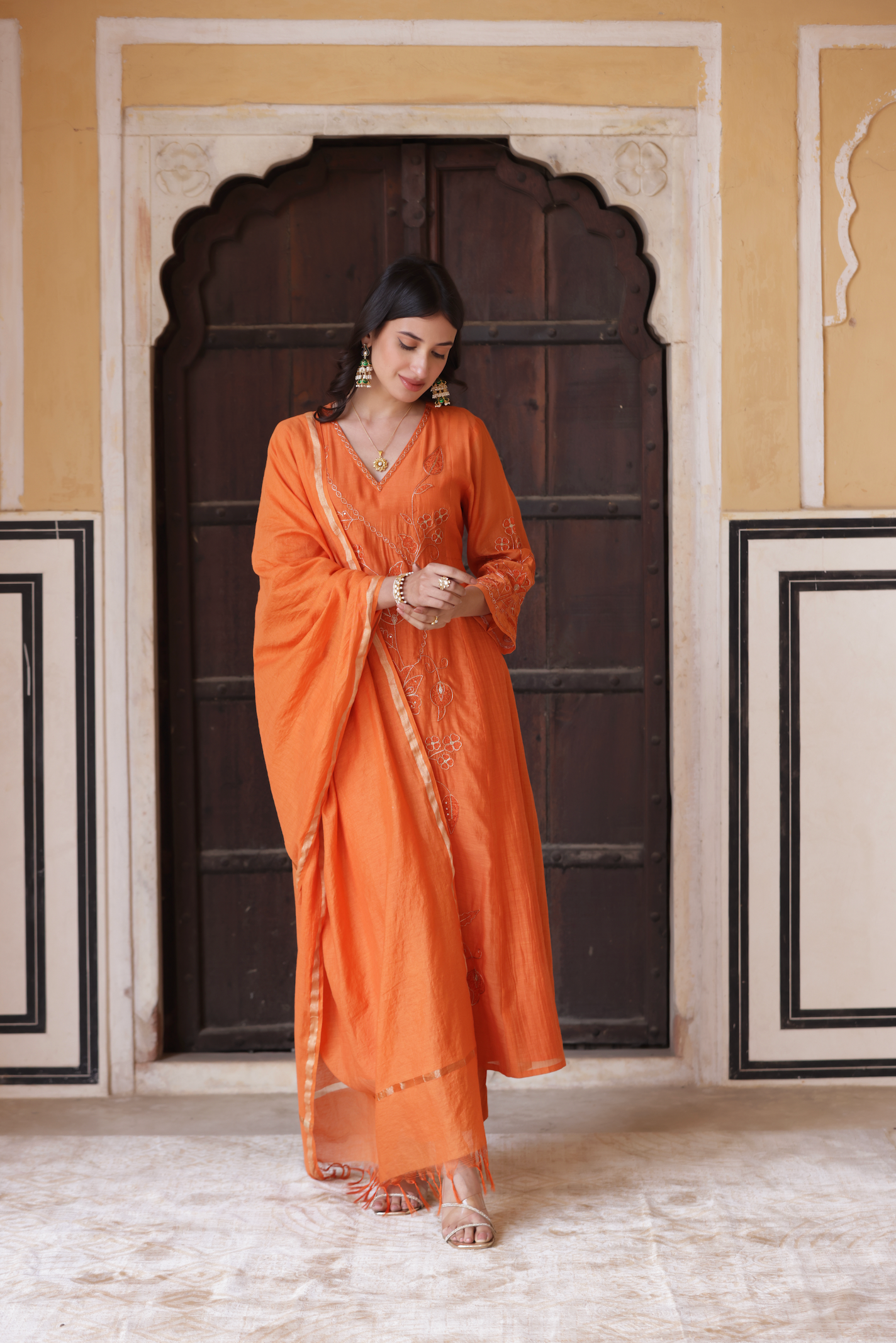 Orange Aura Chanderi Suit Set