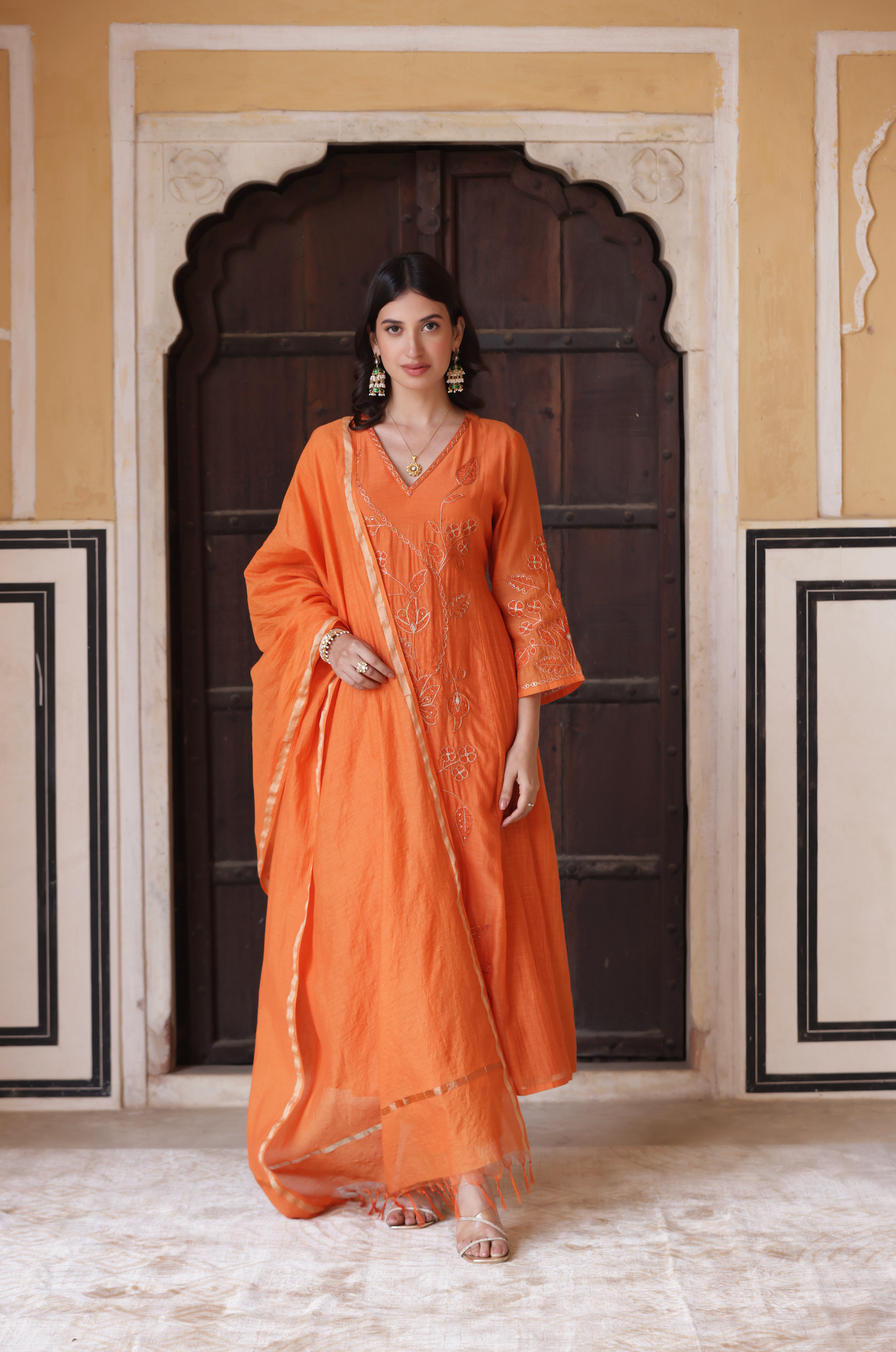 Orange Aura Chanderi Suit Set