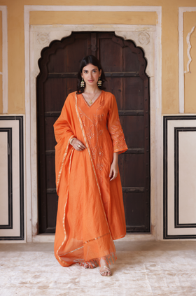 Orange Aura Chanderi Suit Set