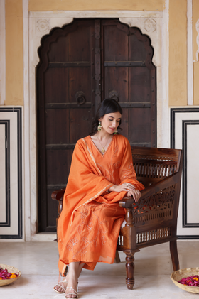Orange Aura Chanderi Suit Set
