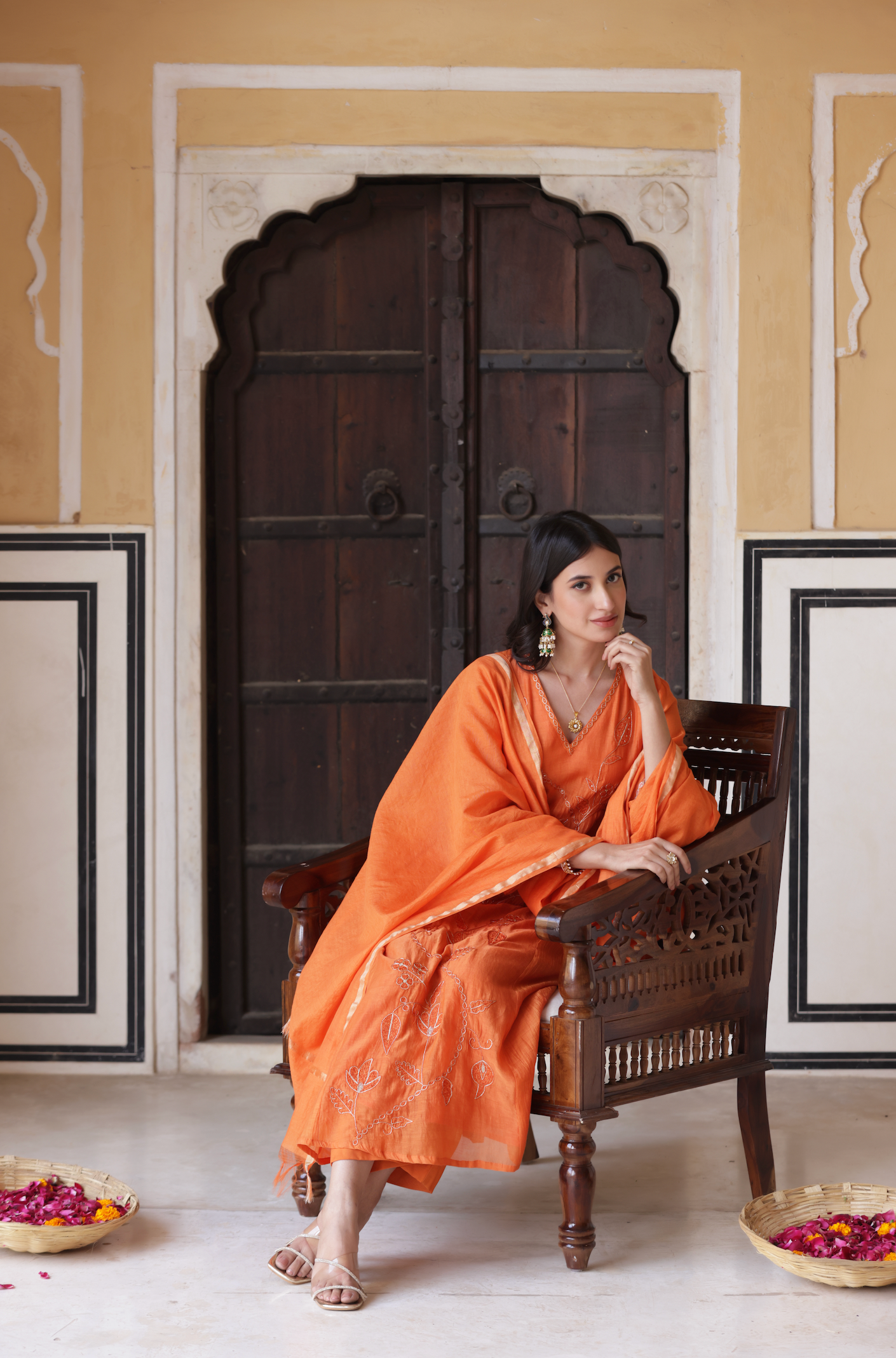 Orange Aura Chanderi Suit Set