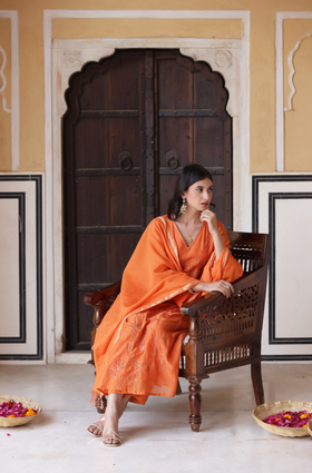 Orange Aura Chanderi Suit Set
